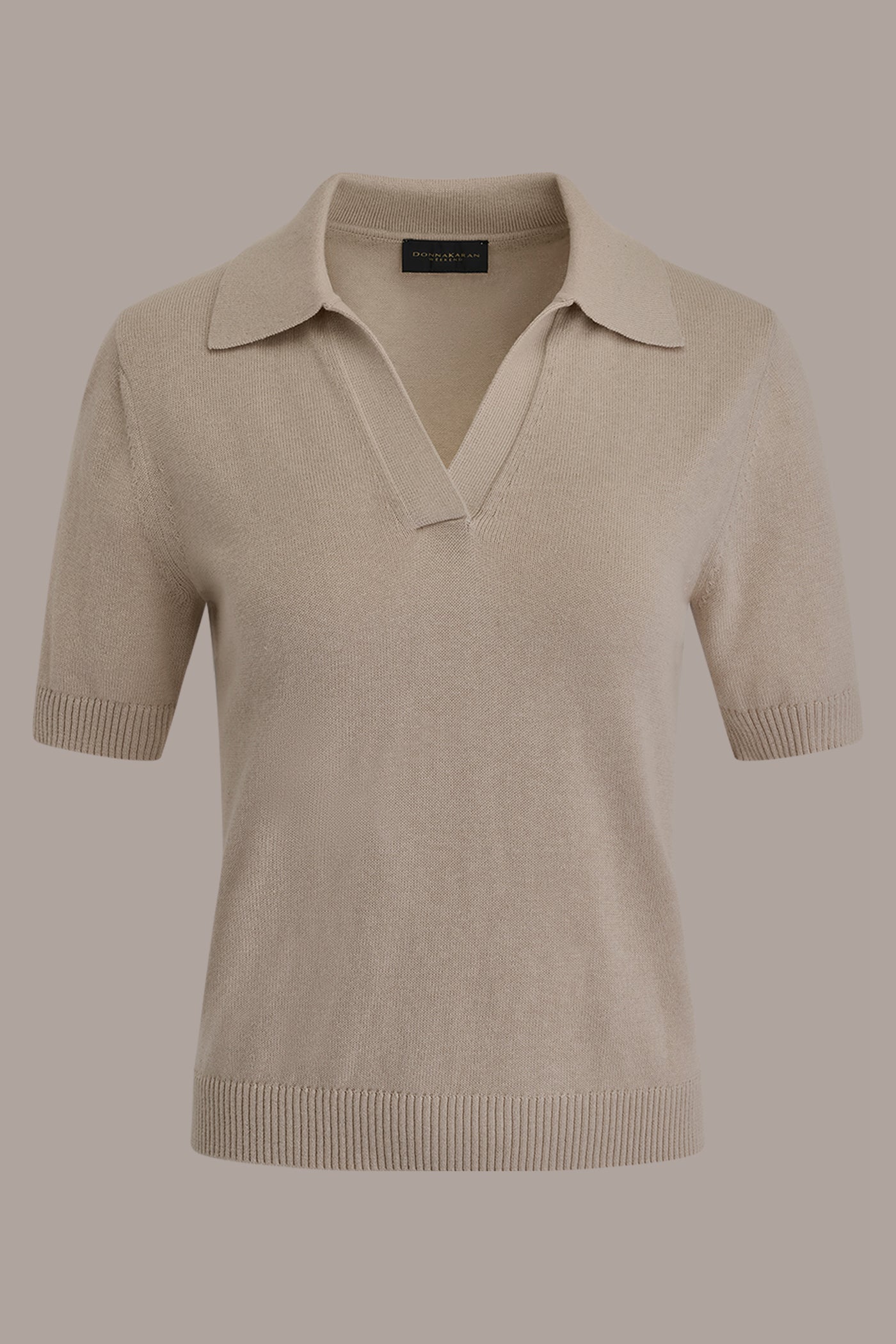 Tuscan Grey COTTON AND CASHMERE POLO SWEATER Donna Karan