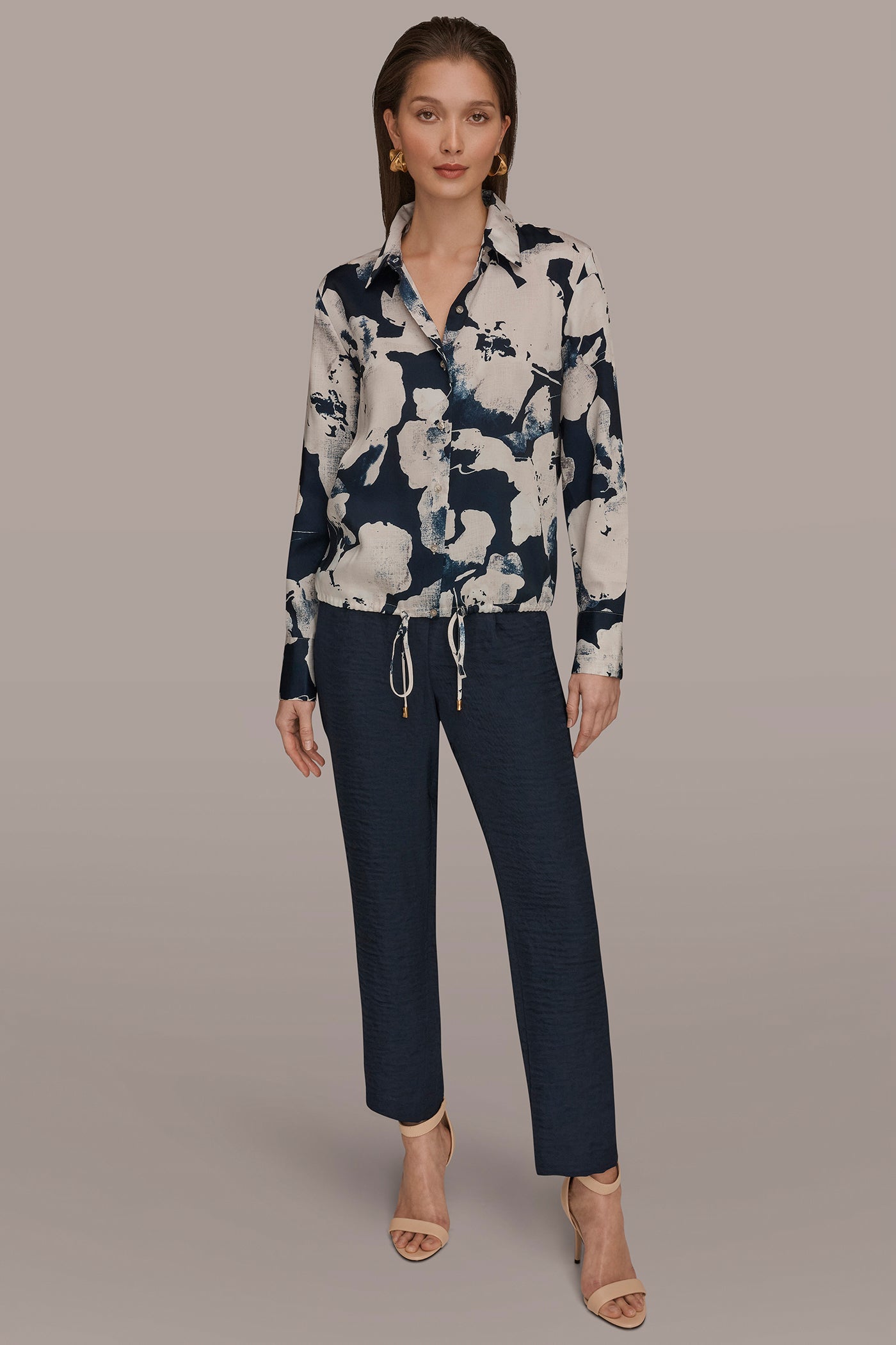 Nightfall Multi DRAWSTRING HEM BLOUSE Donna Karan
