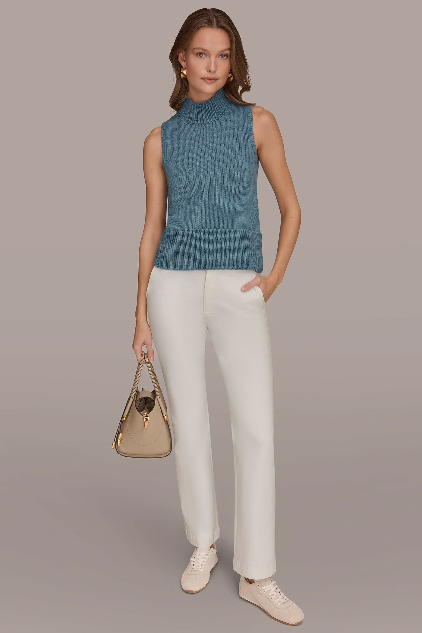 Washed Indigo SLEEVELESS A-LINE SWEATER Donna Karan