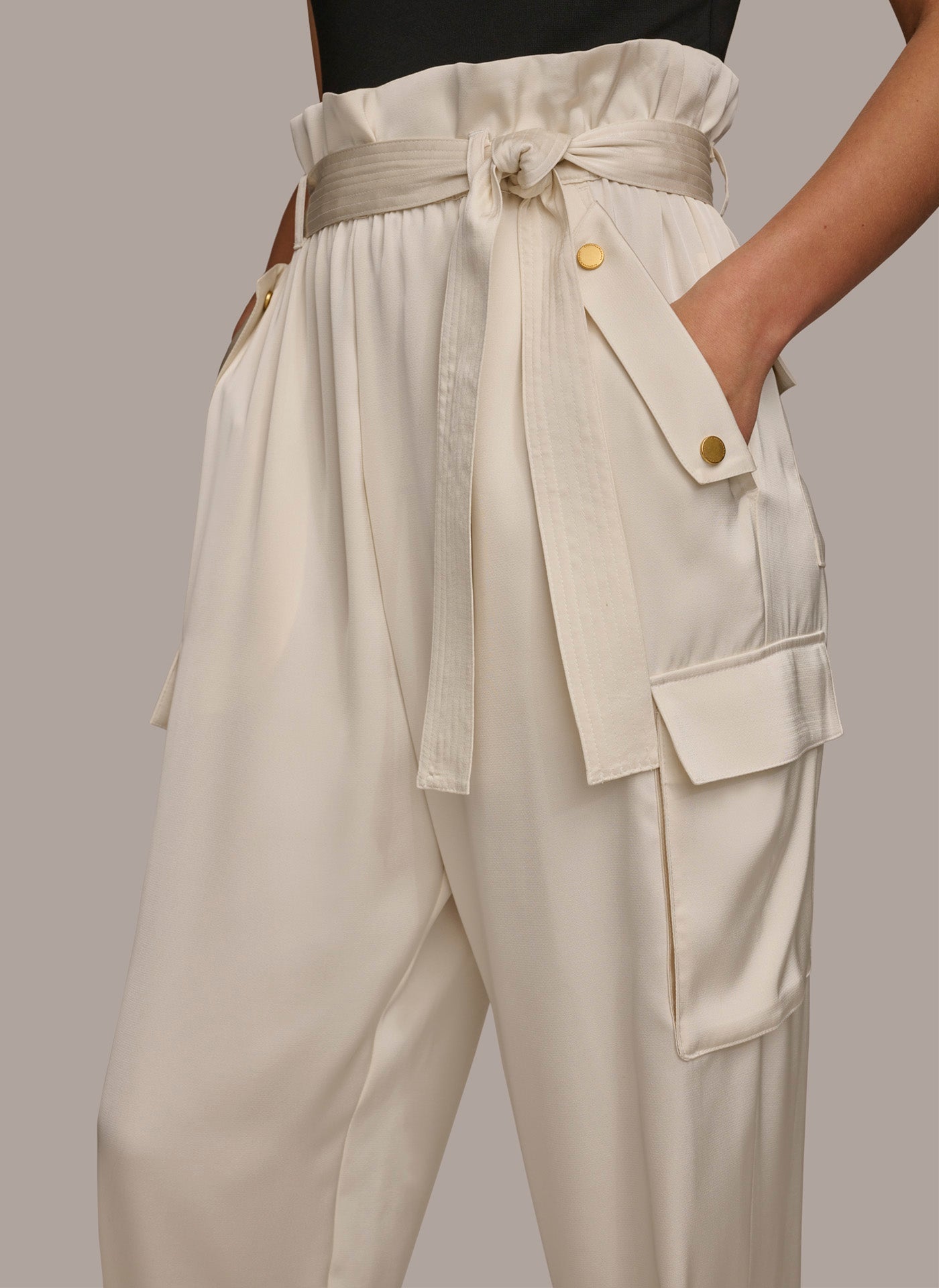 Cream CARGO PANT WITH TIE BELT Donna Karan