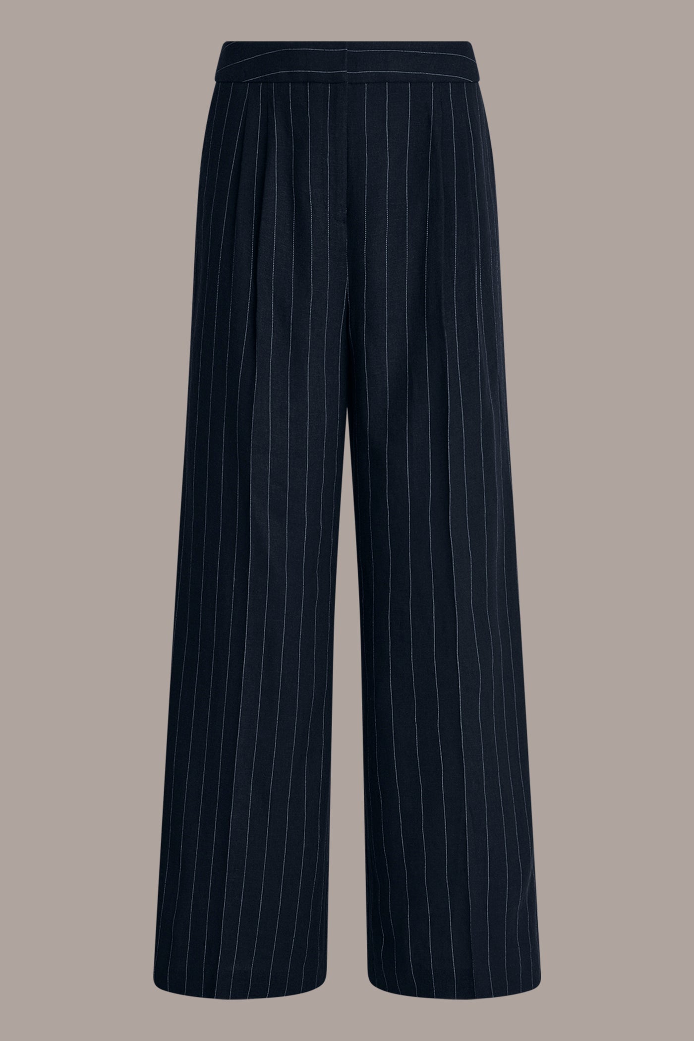 Nightfall/Cream LINEN-BLEND PINSTRIPE WIDE-LEG SUIT PANT Donna Karan