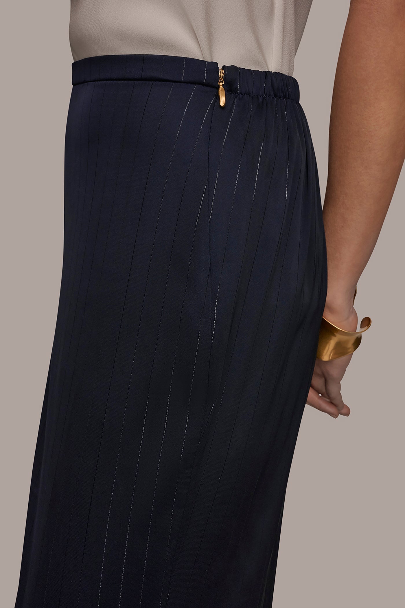 Navy/Silver Pinstrip WIDE LEG PULL ON PANT Donna Karan