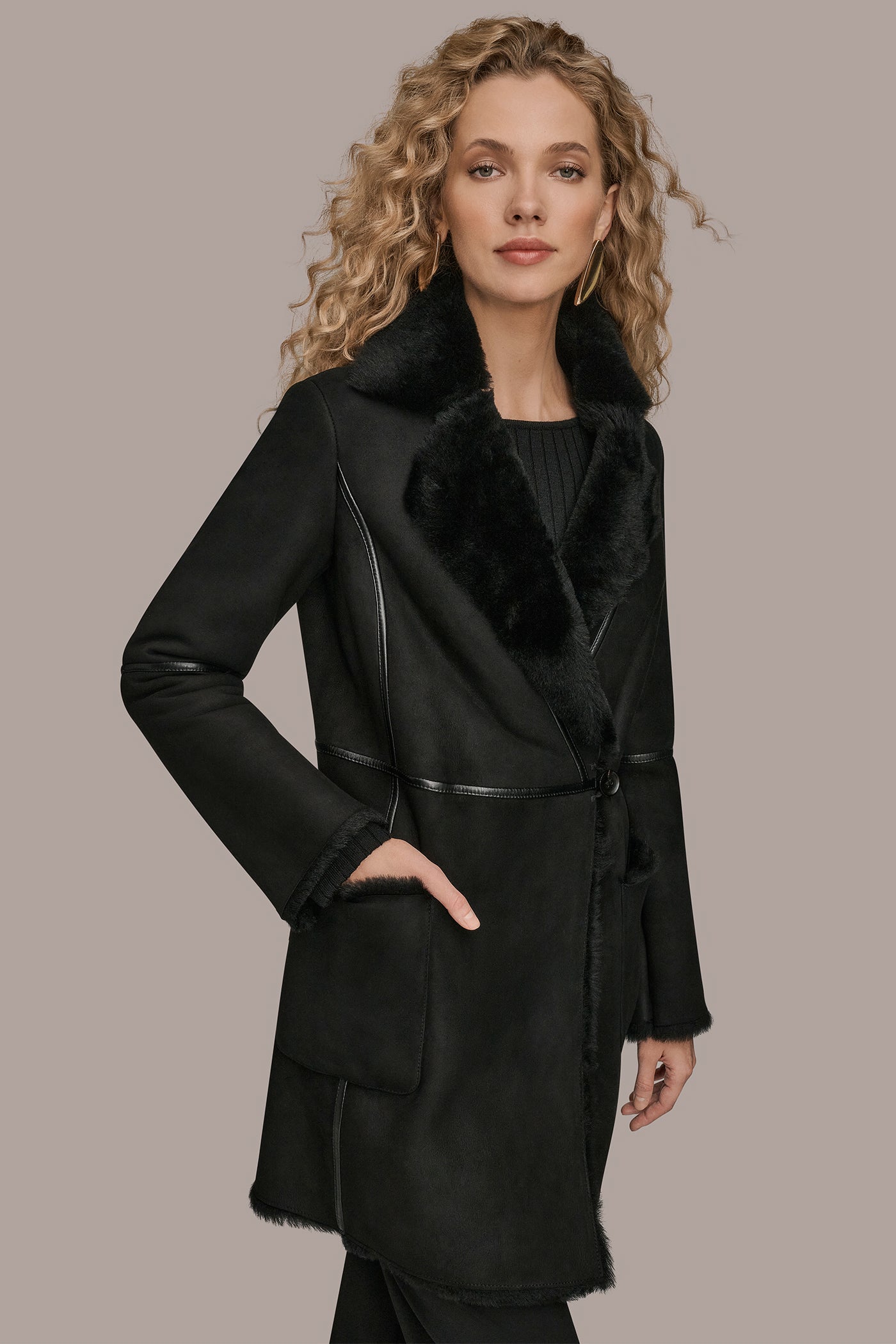 Black SHEARLING COAT Donna Karan