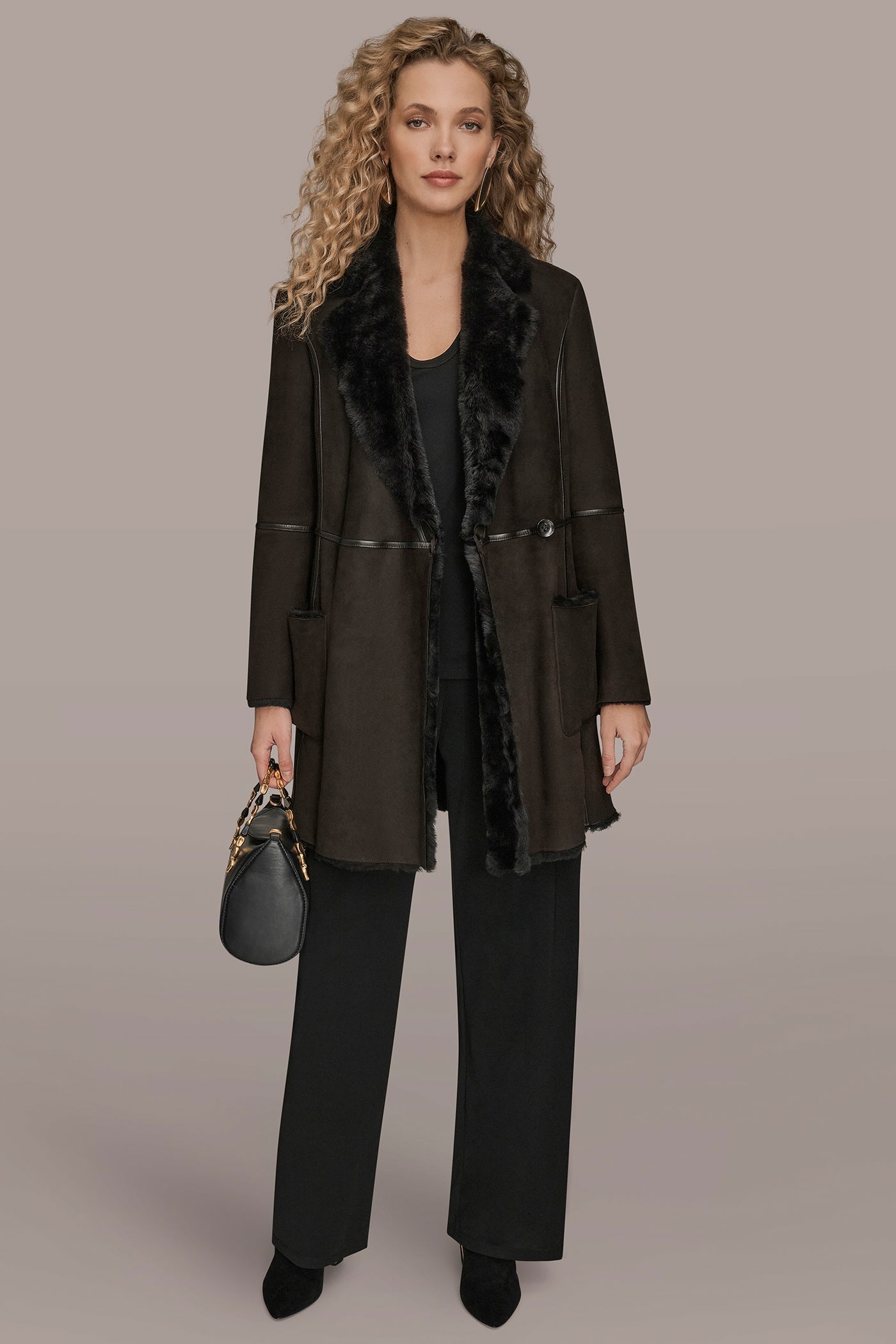 Dark Chocolate SHEARLING COAT Donna Karan