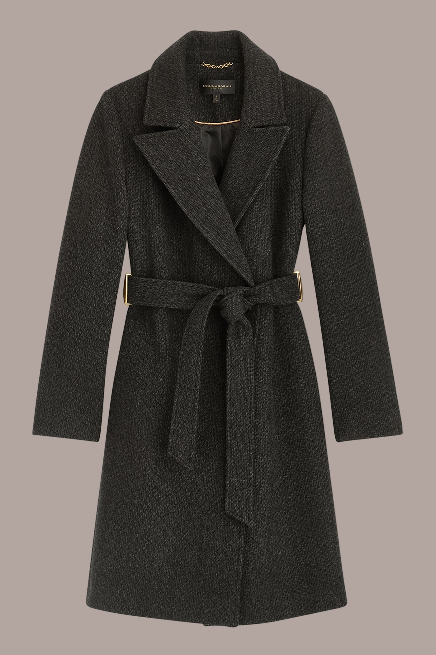 Black WOOL LONG WRAP COAT Donna Karan