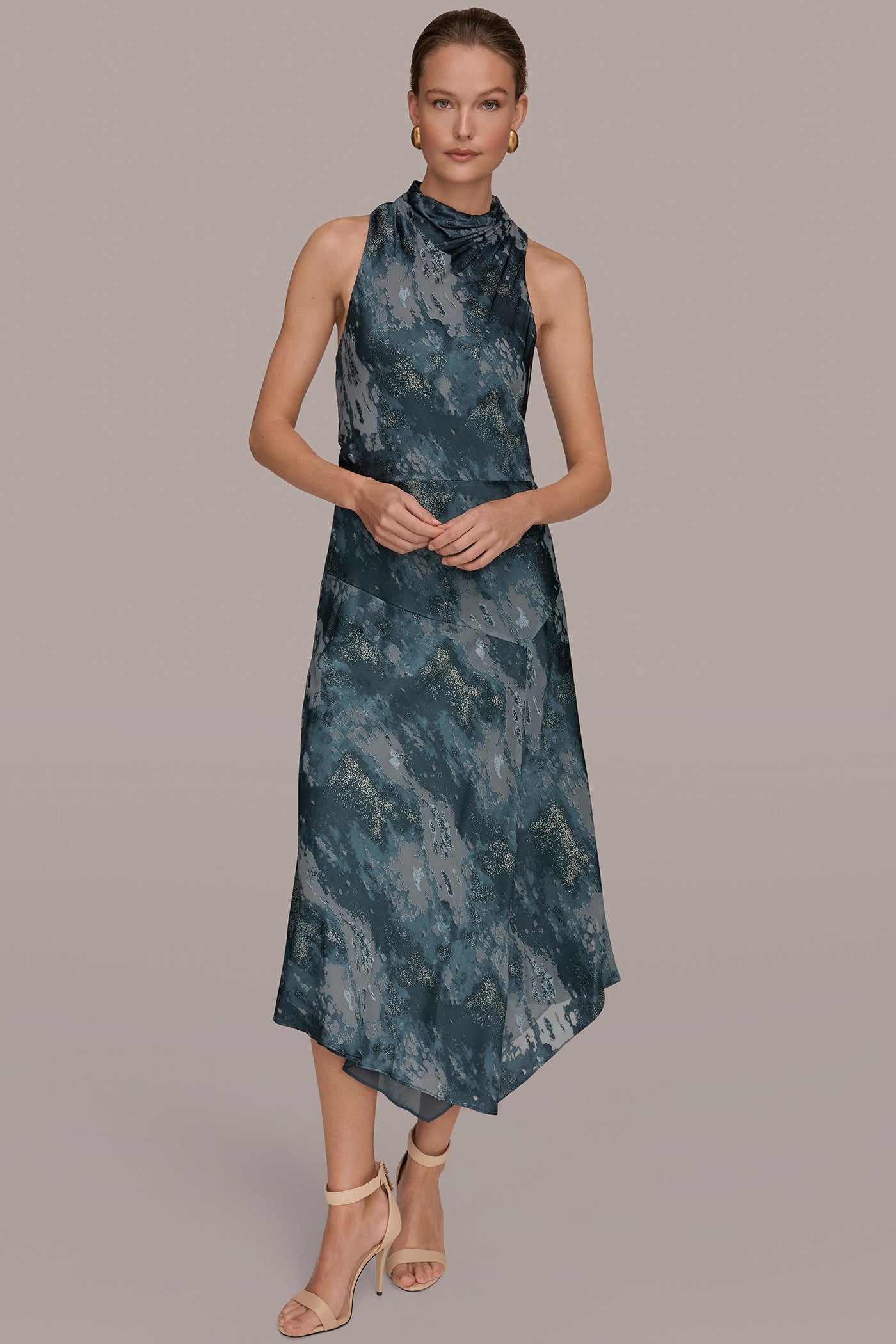 Blue Combo SLEEVELESS METALLIC BURNOUT DRESS Donna Karan