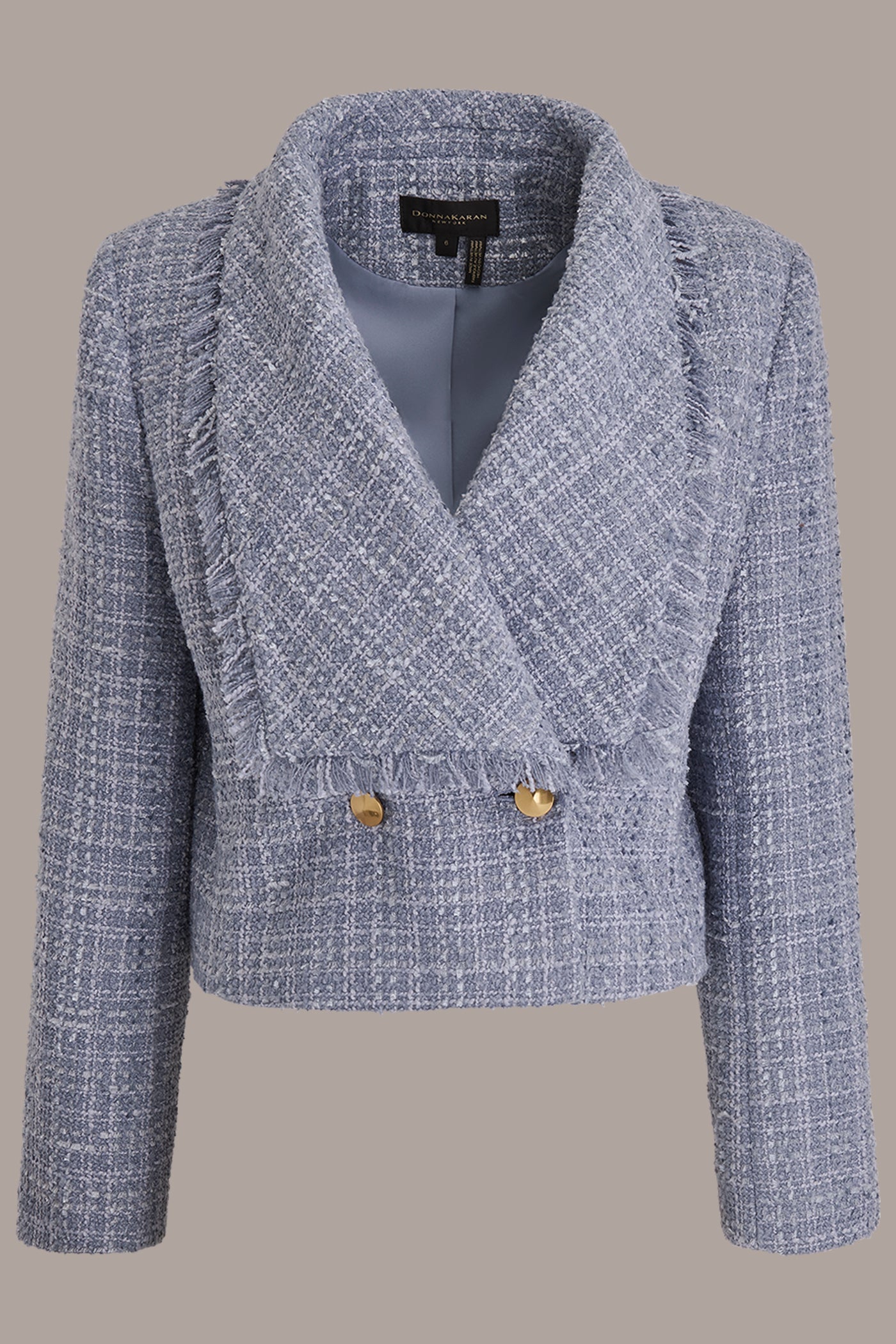 TEMPEST CROPPED DOUBLE-BREASTED FRINGED TWEED JACKET Donna Karan