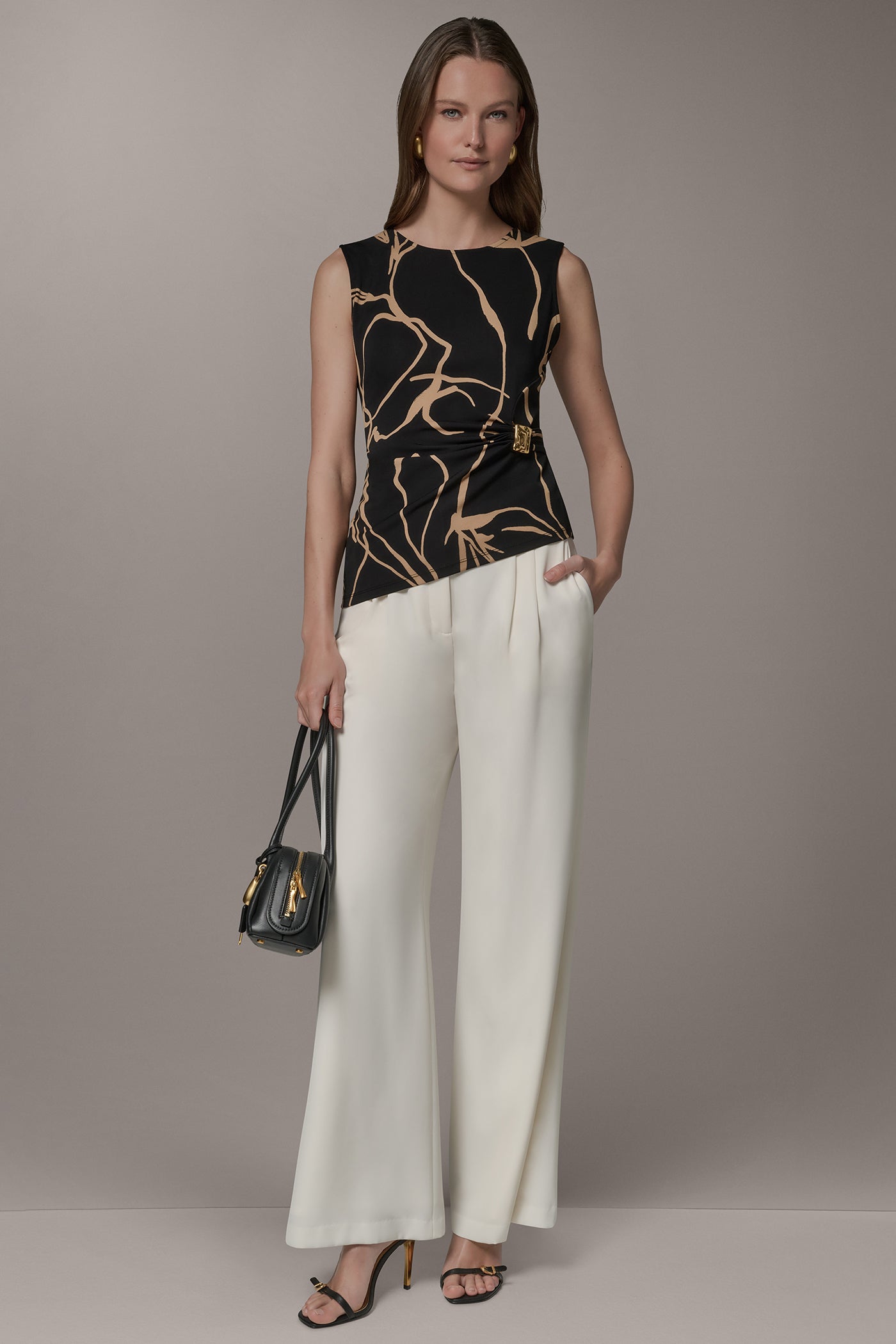 Black /Fawn ASYMMETRIC KNIT TOP Donna Karan