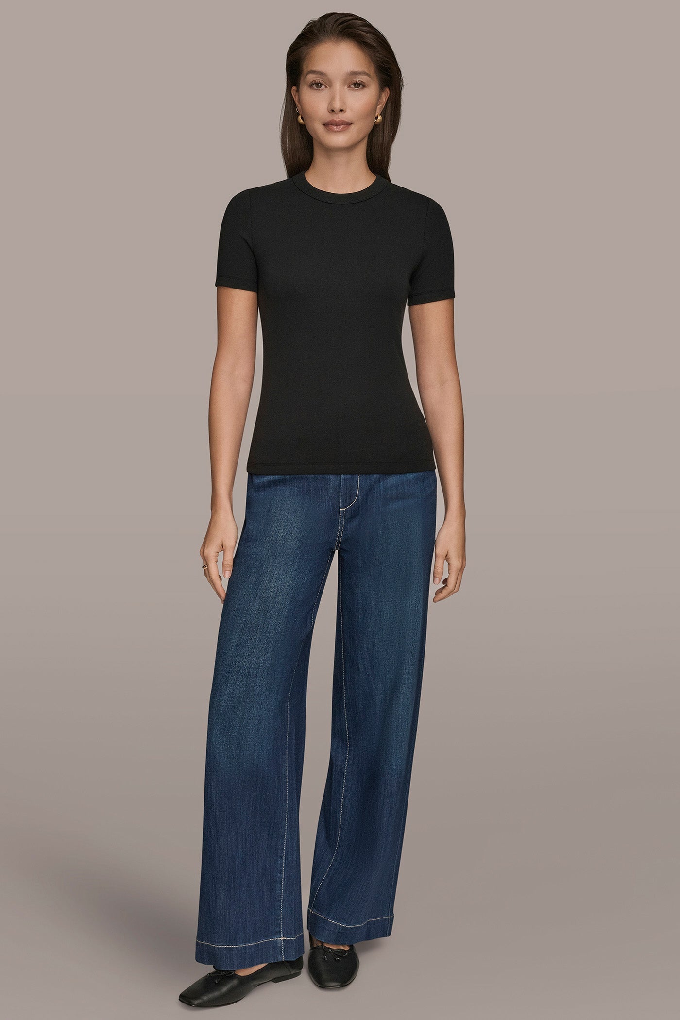 Black SHORT SLEEVE CREW NECK TEE Donna Karan