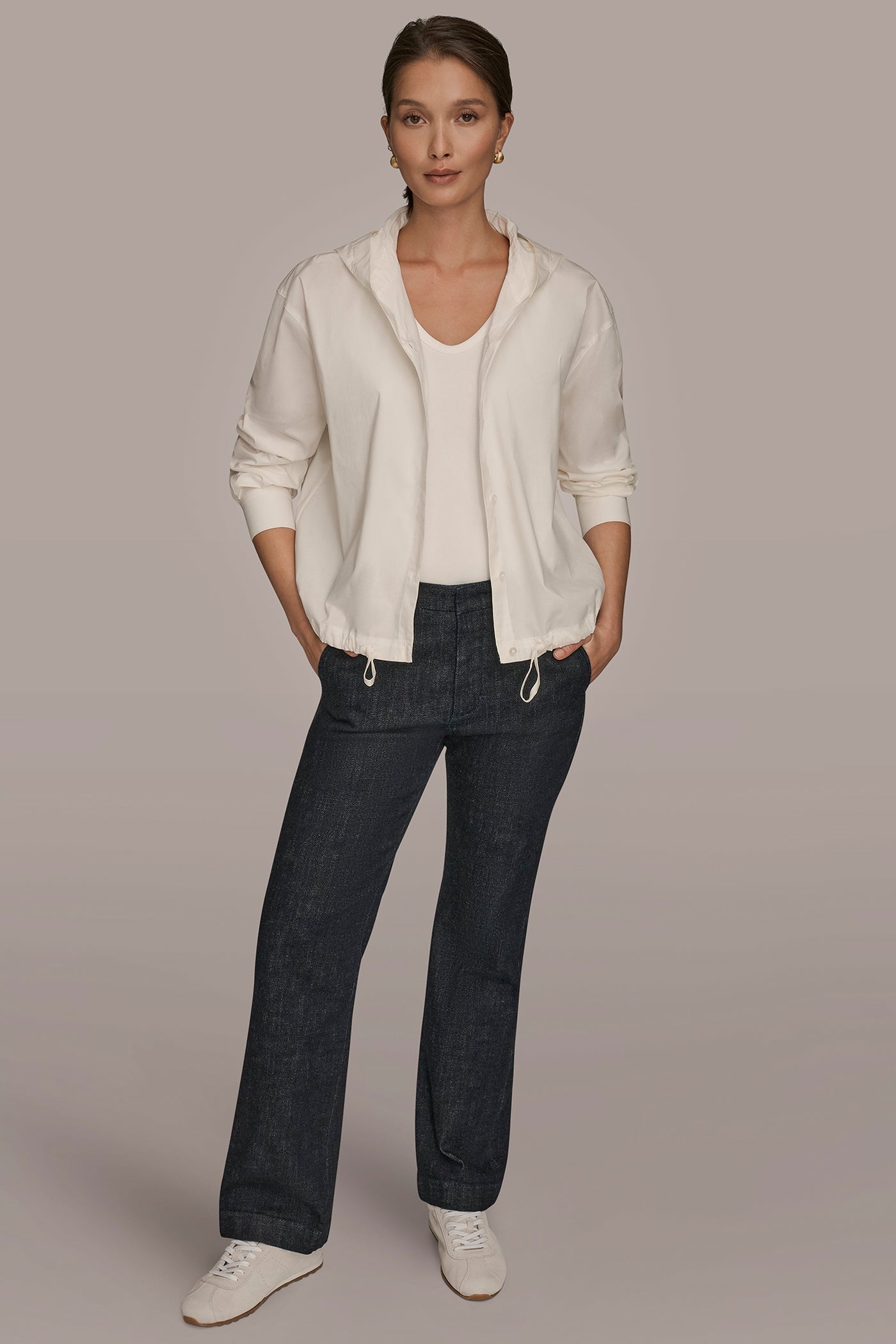 CREAM HOODED BUTTON-DOWN SHIRT Donna Karan