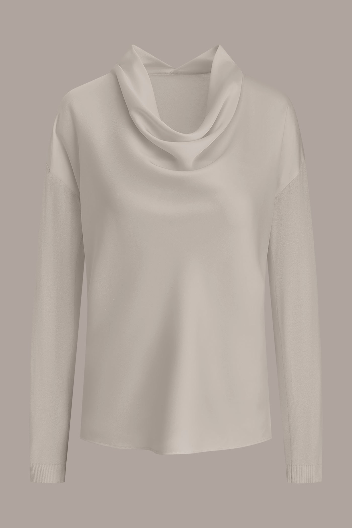 cream LONG SLEEVE COWL-NECK MIXED-MEDIA SWEATER Donna Karan