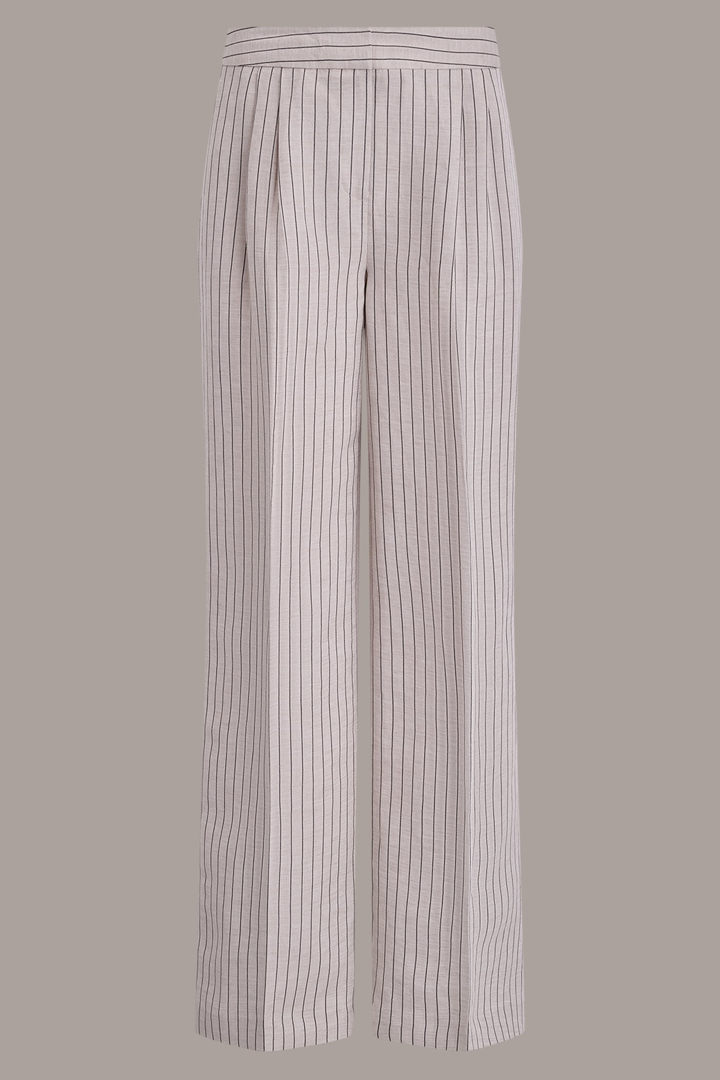 Flax/Black MID-RISE PINSTRIPE PLEATED WIDE-LEG PANT Donna Karan