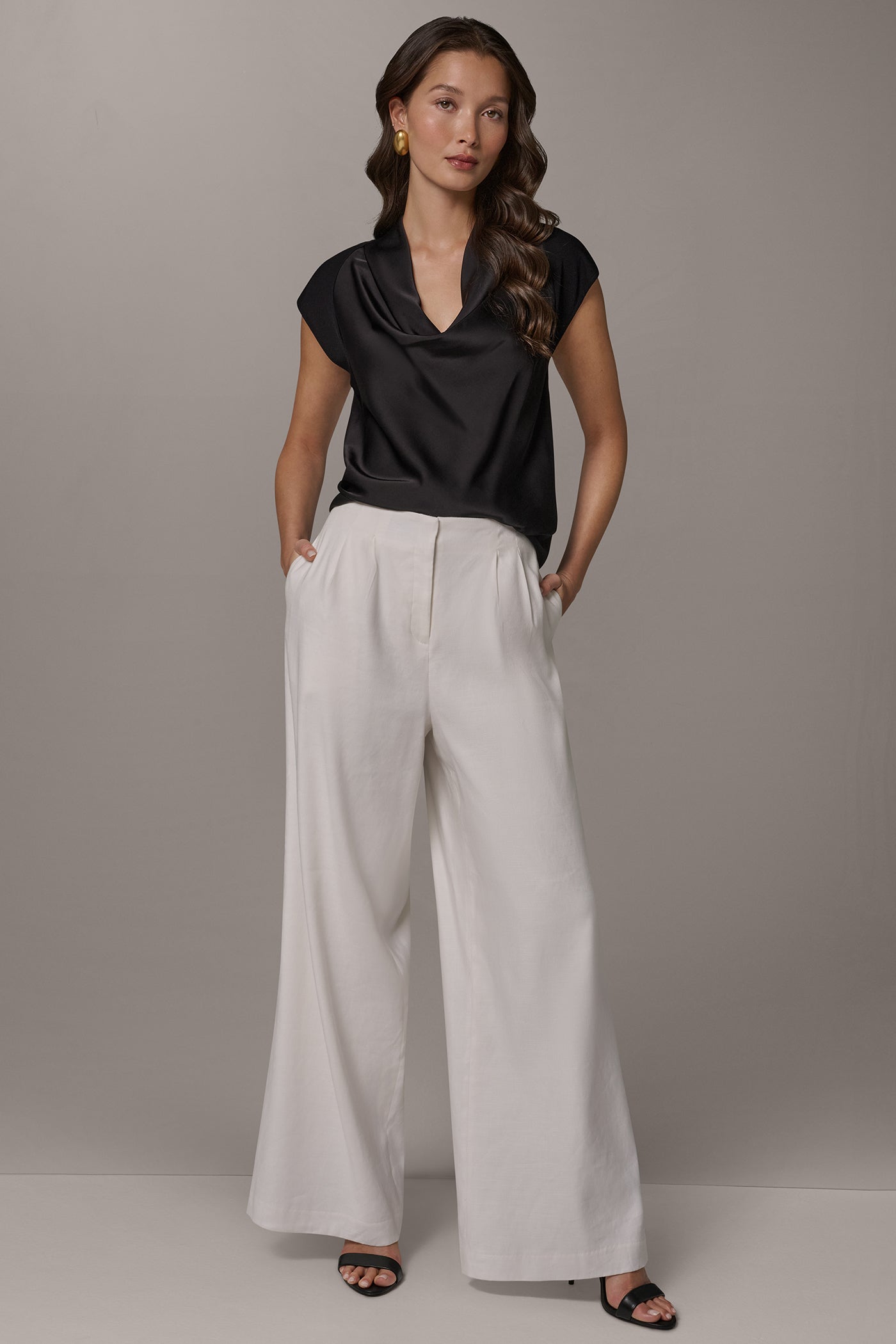 Cream EXTRA HIGH-RISE PLEATED WIDE-LEG PANT Donna Karan