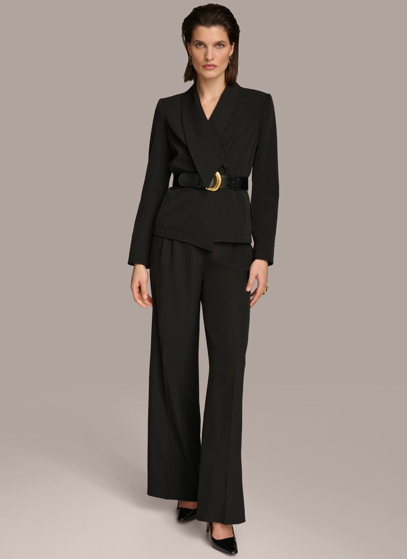 Black BELTED BLAZER Donna Karan