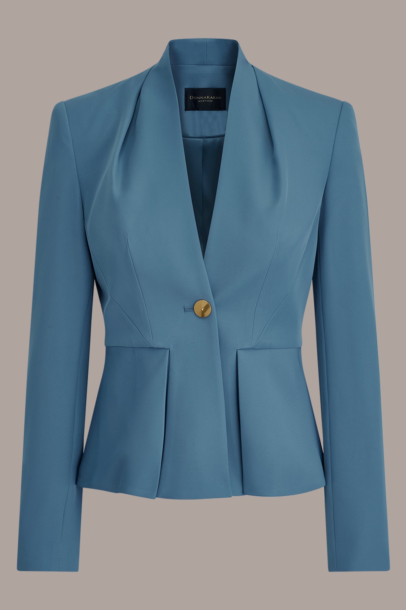 Washed Indigo COLLARLESS PLEATED PEPLUM BLAZER Donna Karan