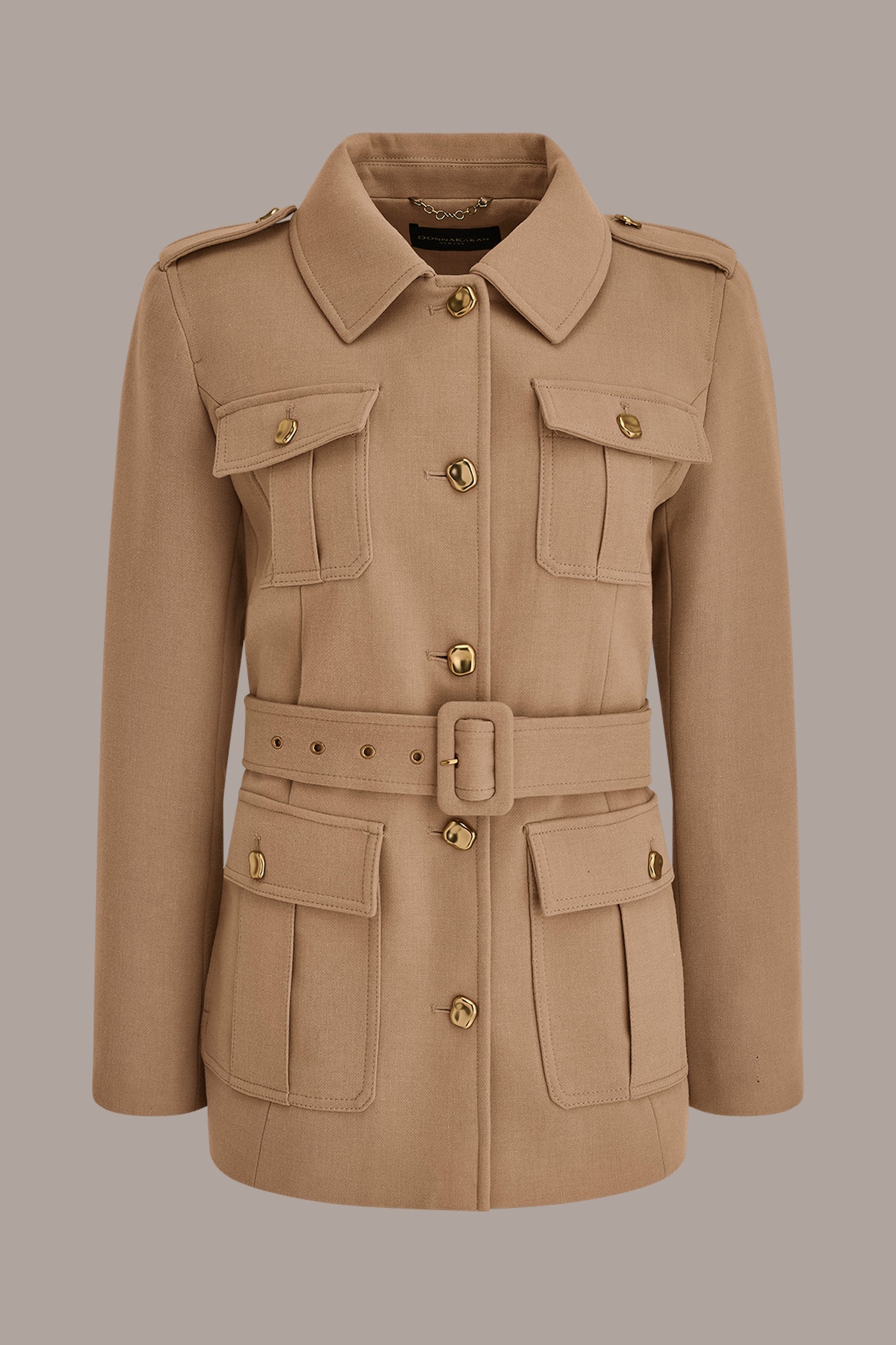 Camel BELTED MILITARY BLAZER Donna Karan