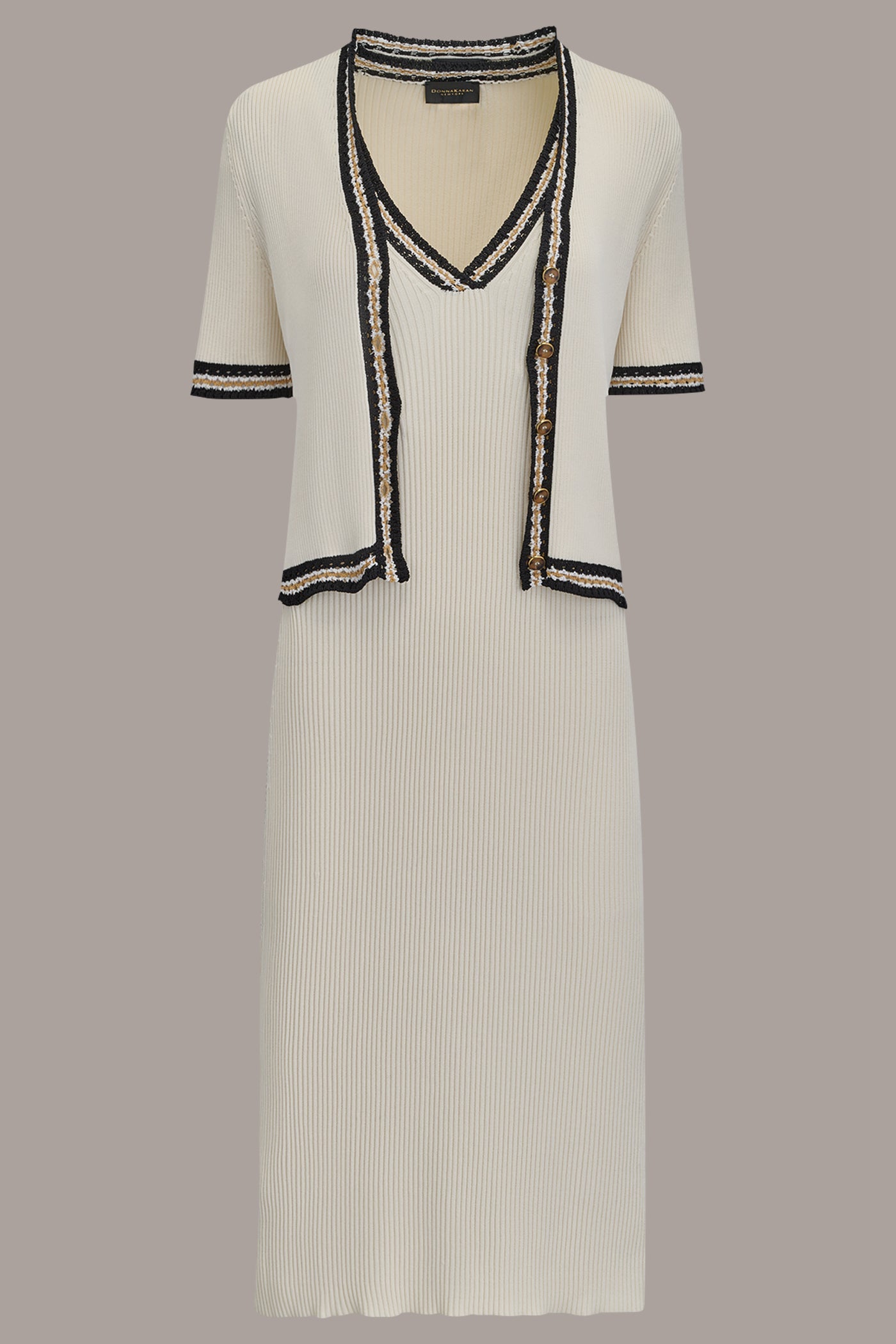 Cream/Beach Sand MIDI SHEATH DRESS WITH CARDIGAN Donna Karan