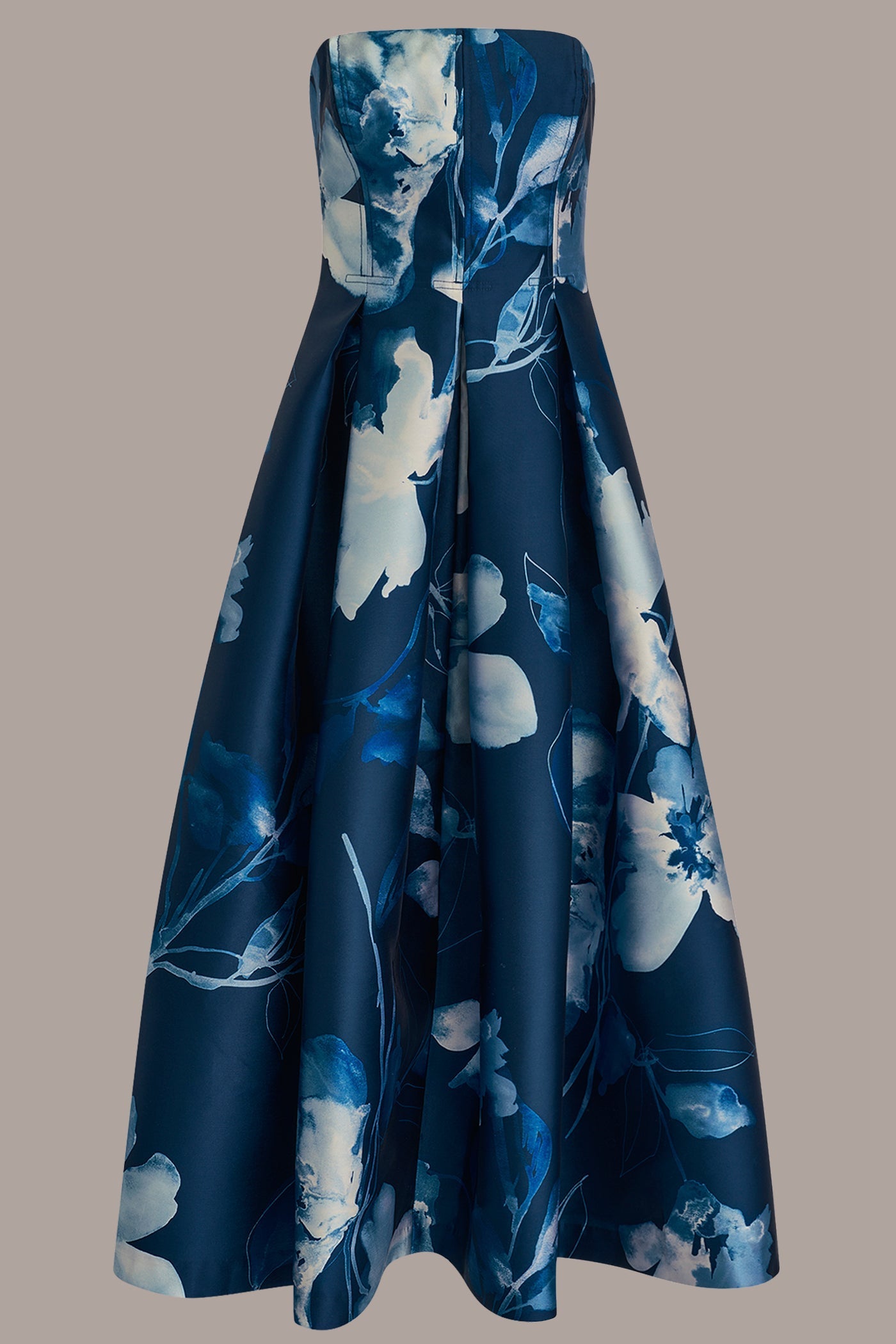 Nightfall/Washed Indigo MIKADO STRAPLESS FLORAL MIDI GOWN Donna Karan