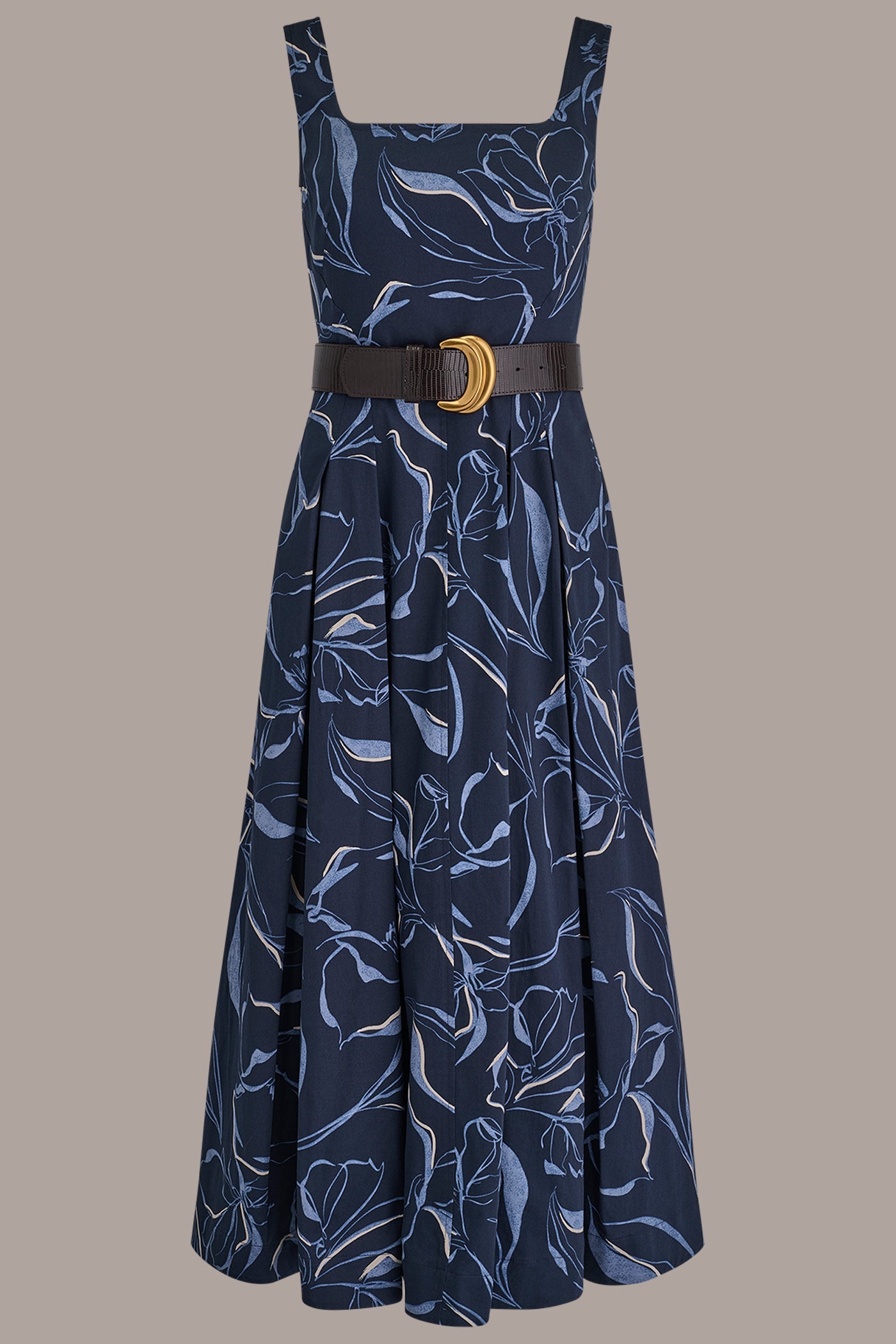 NIGHTFALL MULTI COTTON FLORAL SQUARE-NECK MIDI DRESS Donna Karan