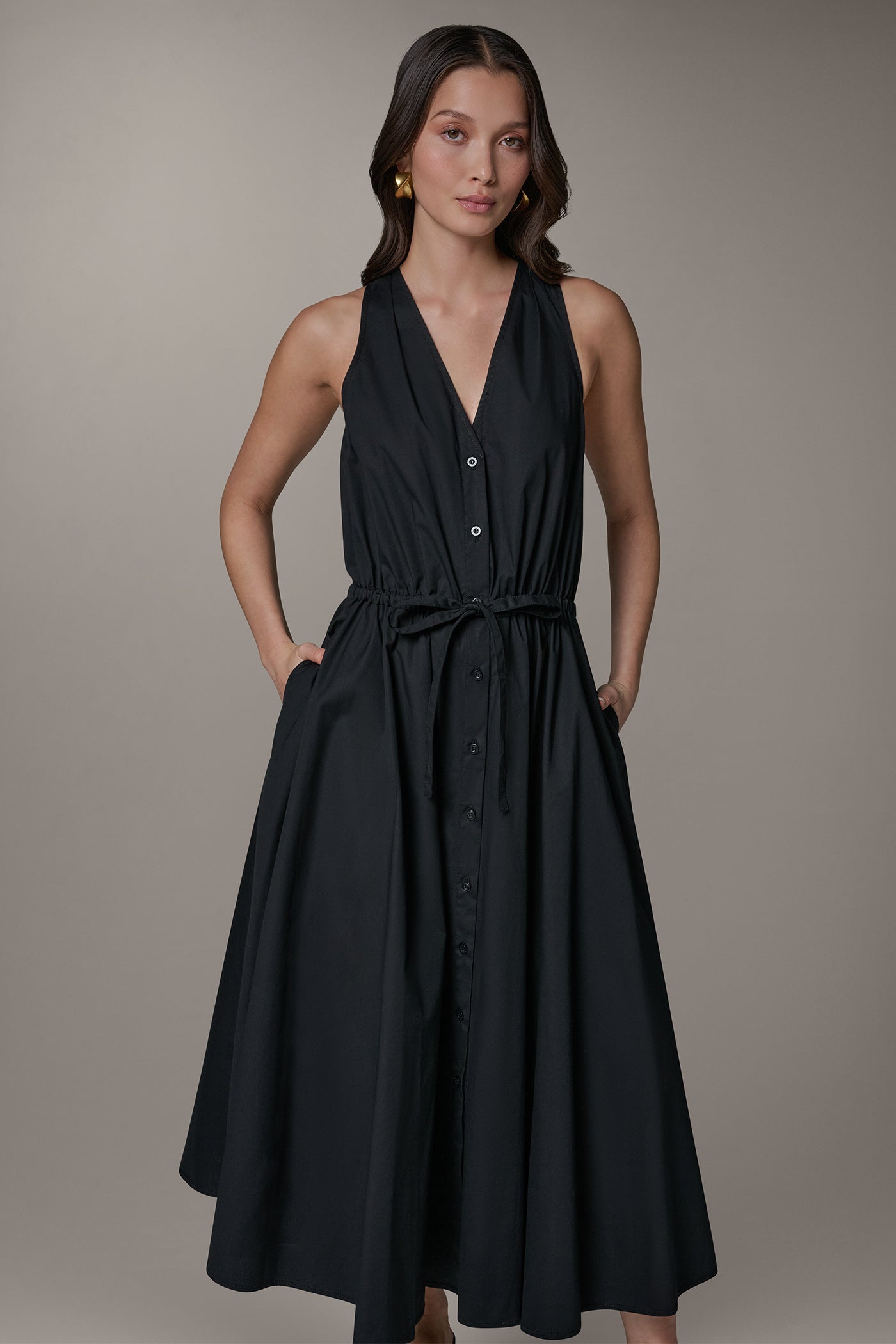 Black SLEEVELESS MIDI HALTER DRESS Donna Karan