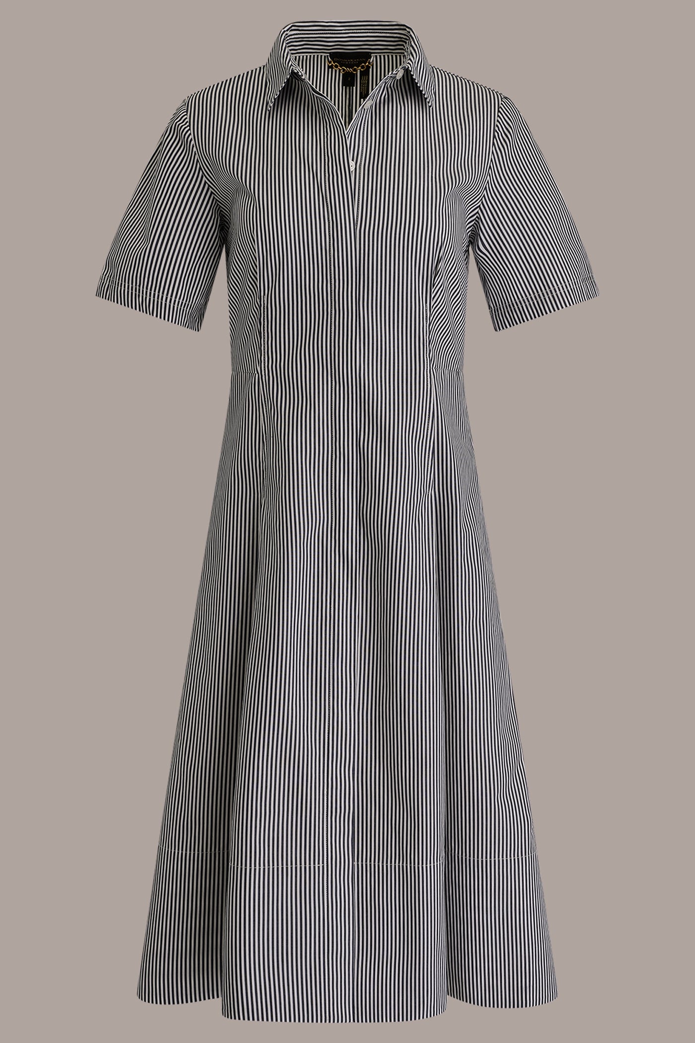 Nightfall / White COTTON-POPLIN STRIPED MIDI SHIRT DRESS Donna Karan