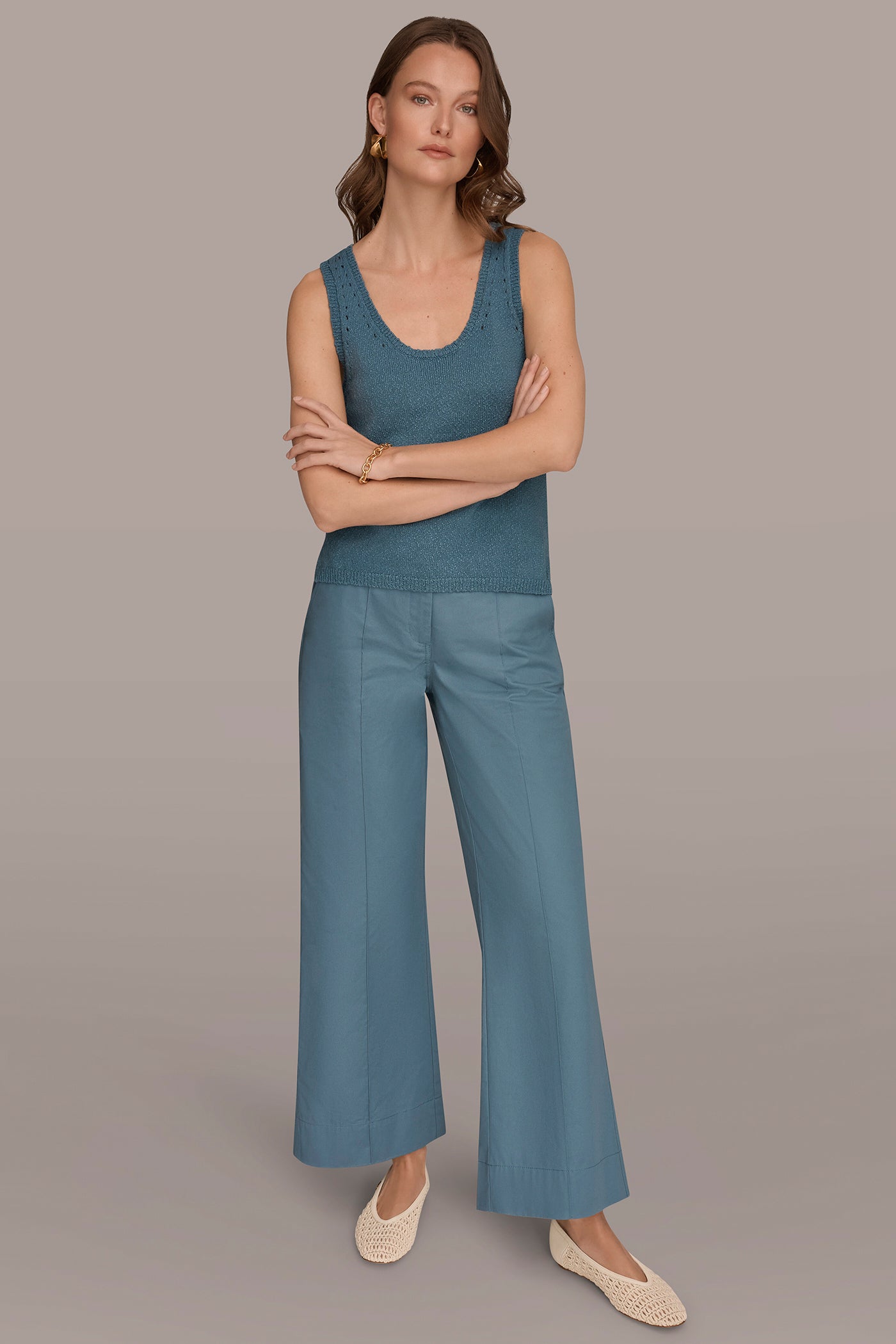 Washed Indigo SLEEVELESS POINTELLE STITCH TANK Donna Karan