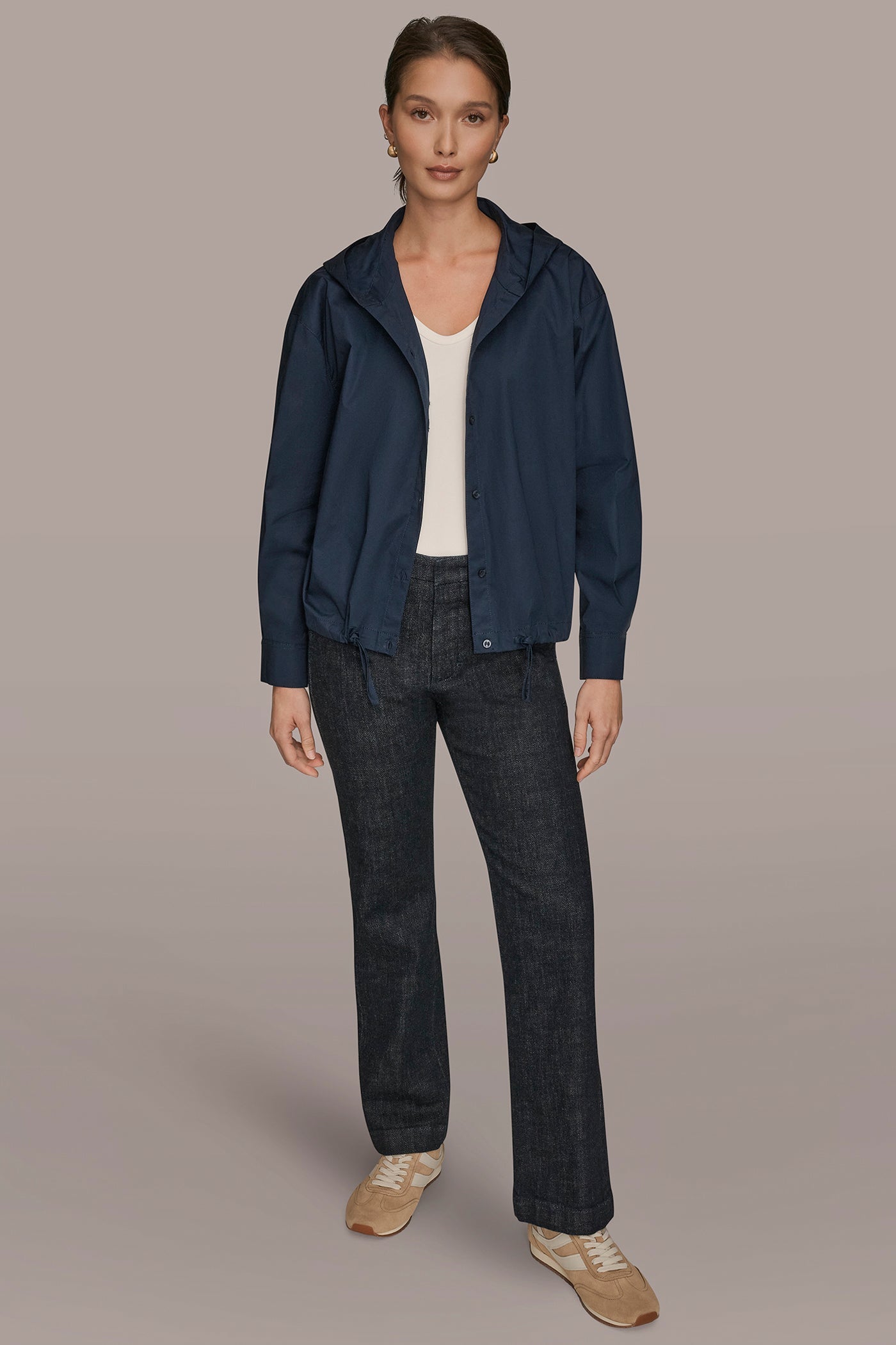NIGHTFALL HOODED BUTTON-DOWN SHIRT Donna Karan