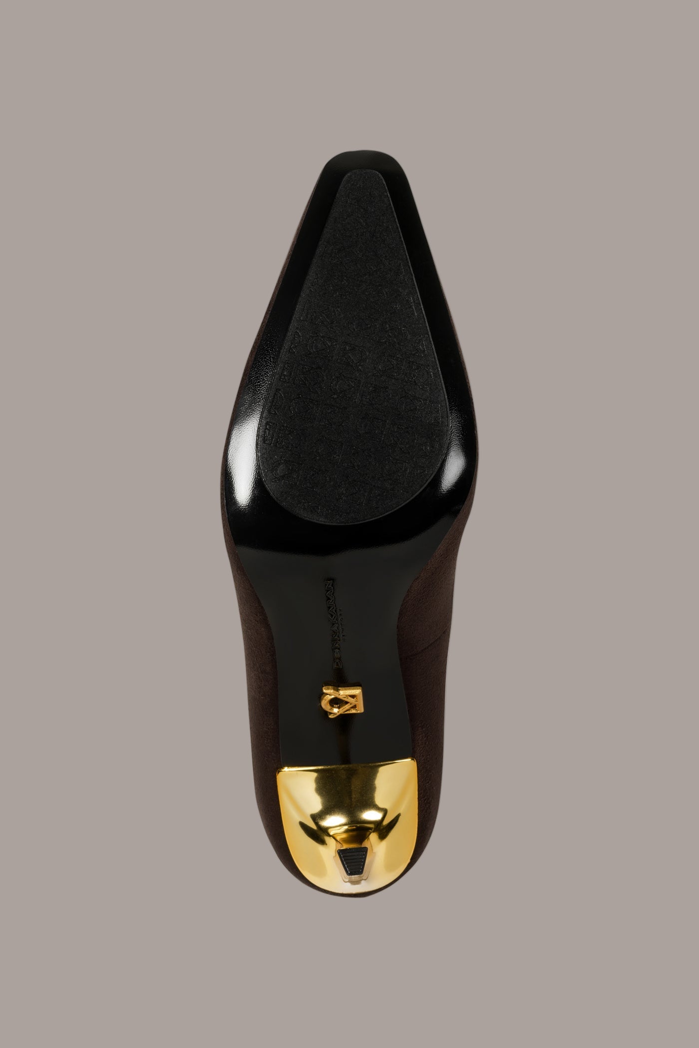 CHOCOLATE SAVITA LOGO-EMBELLISHED HIGH PUMP Donna Karan