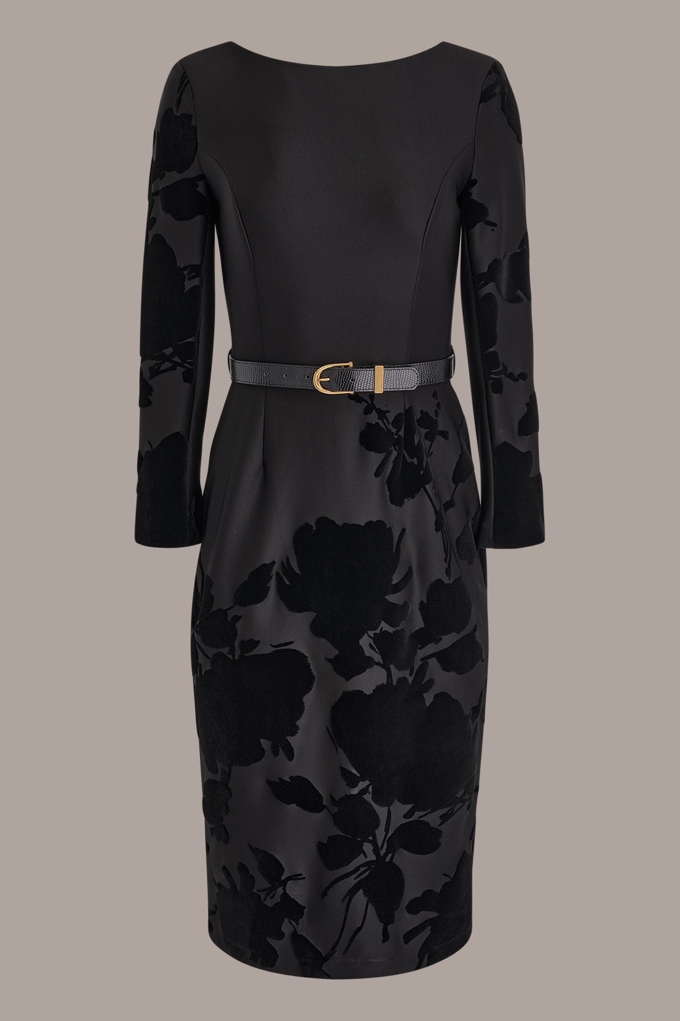 BLACK 3/4 SLEEVE BOATNECK MIDI SHEATH DRESS Donna Karan