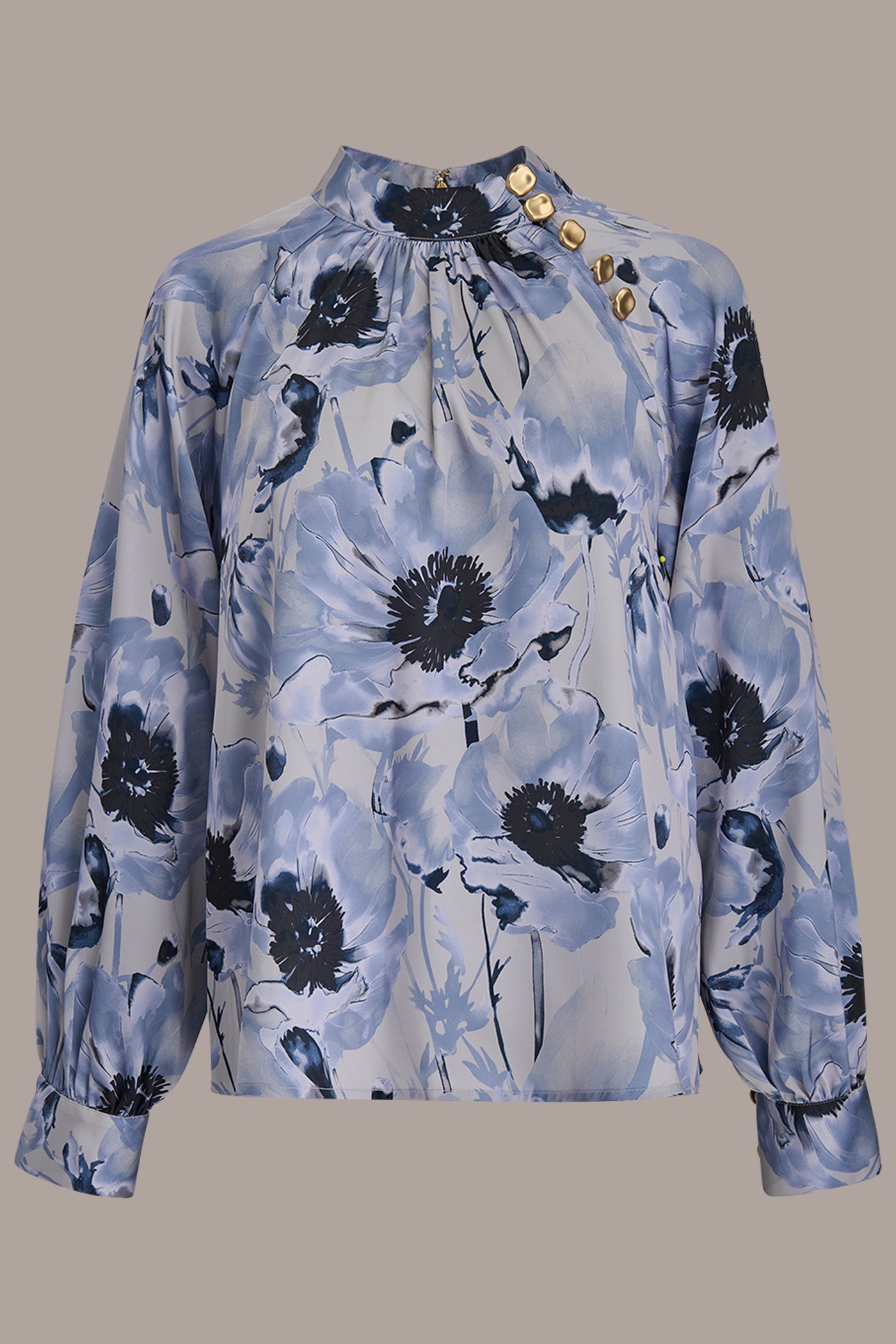VAPOR/TEMPEST MULTI BUTTON-NECK BLOUSE Donna Karan