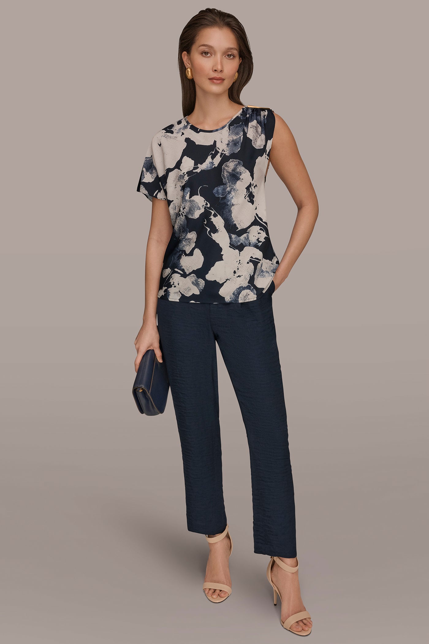 Nightfall Multi ASYMMETRICAL SHOULDER BLOUSE Donna Karan