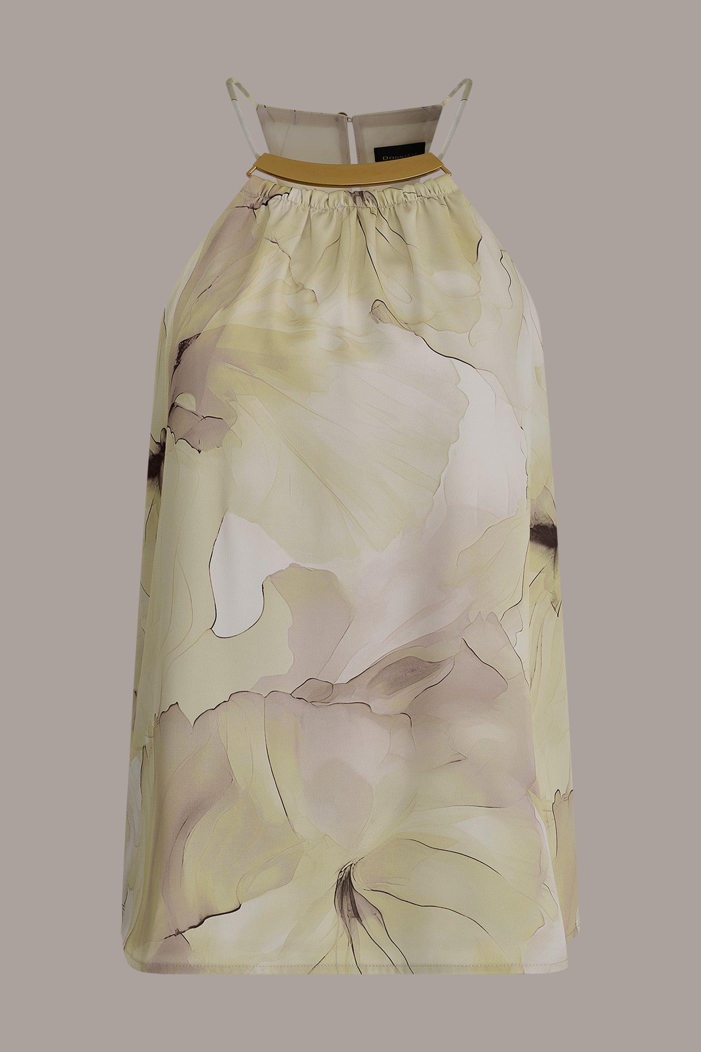 Citrus Green Combo SLEEVELESS FLORAL HALTER TOP Donna Karan