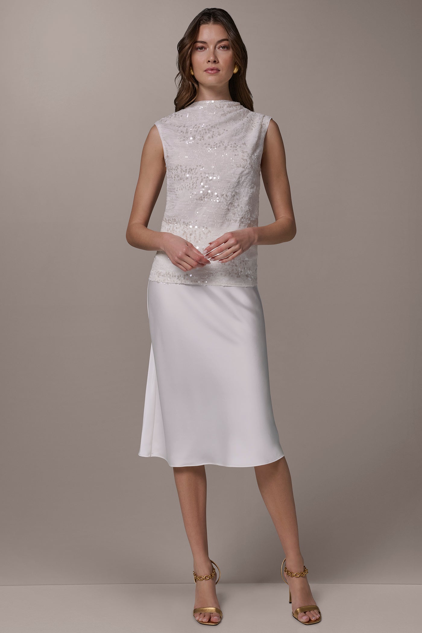 Cream SEQUIN BLOUSE Donna Karan