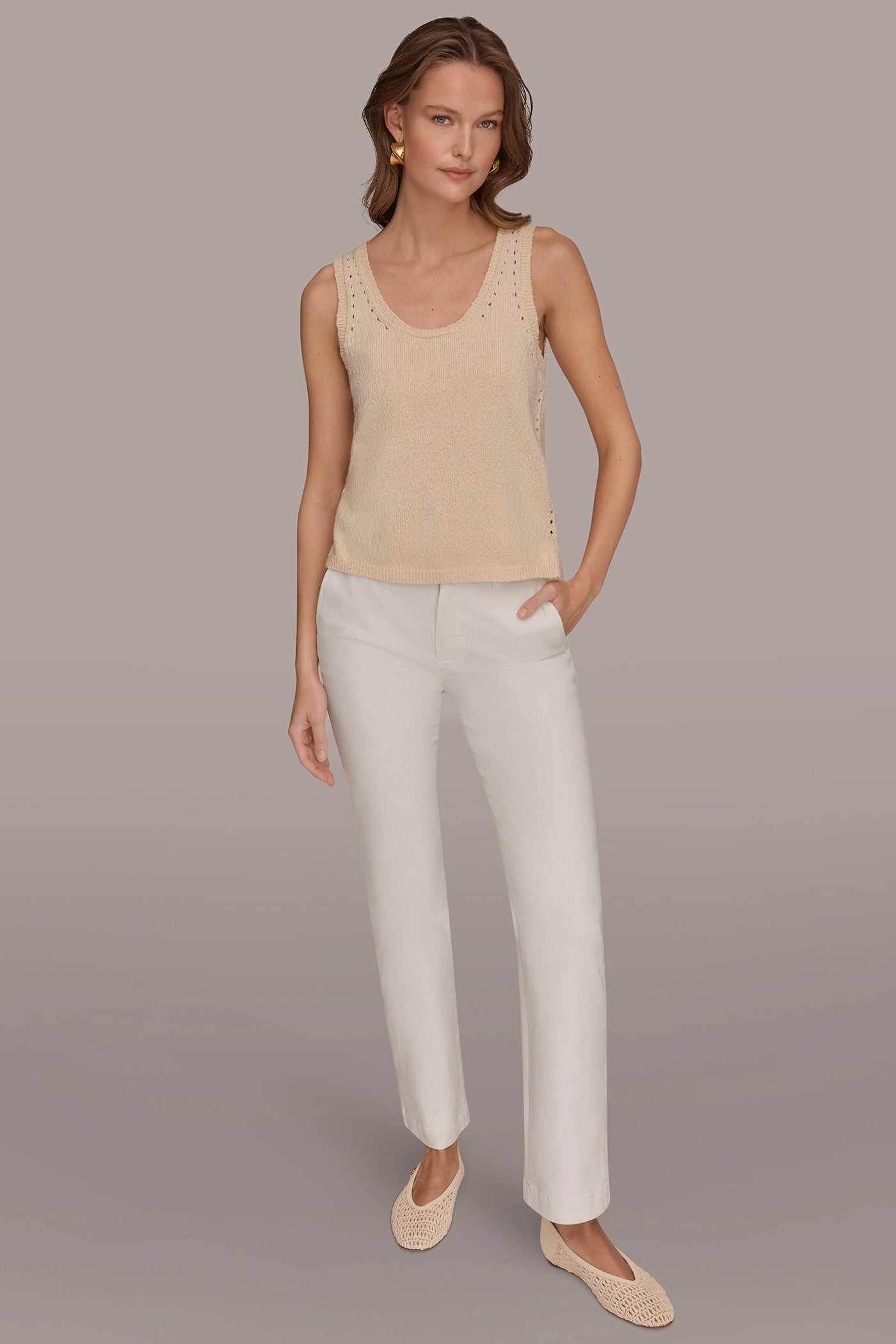Scallop Shell SLEEVELESS POINTELLE STITCH TANK Donna Karan
