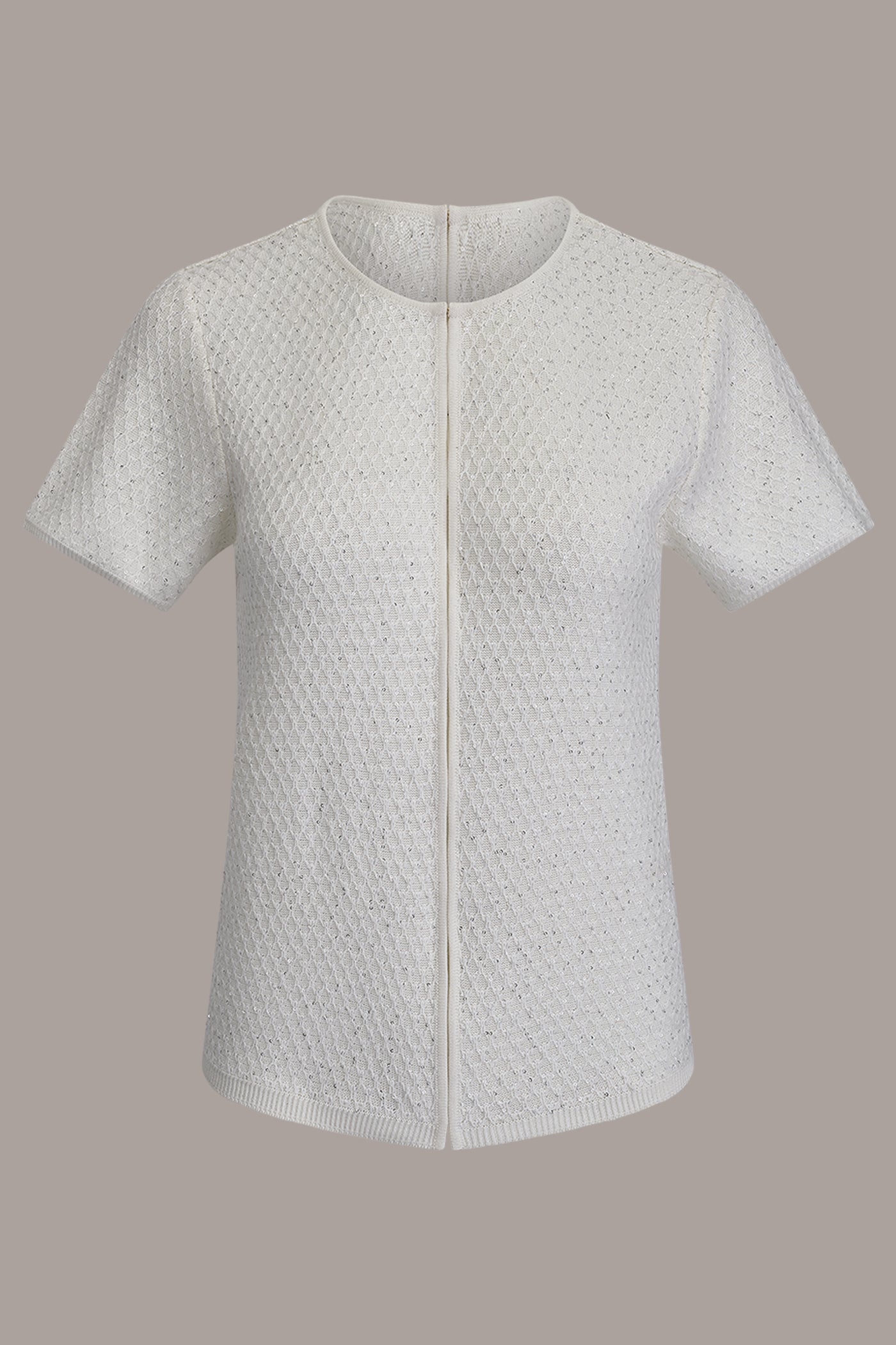 Cream SHORT SLEEVE SEQUIN CARDIGAN Donna Karan