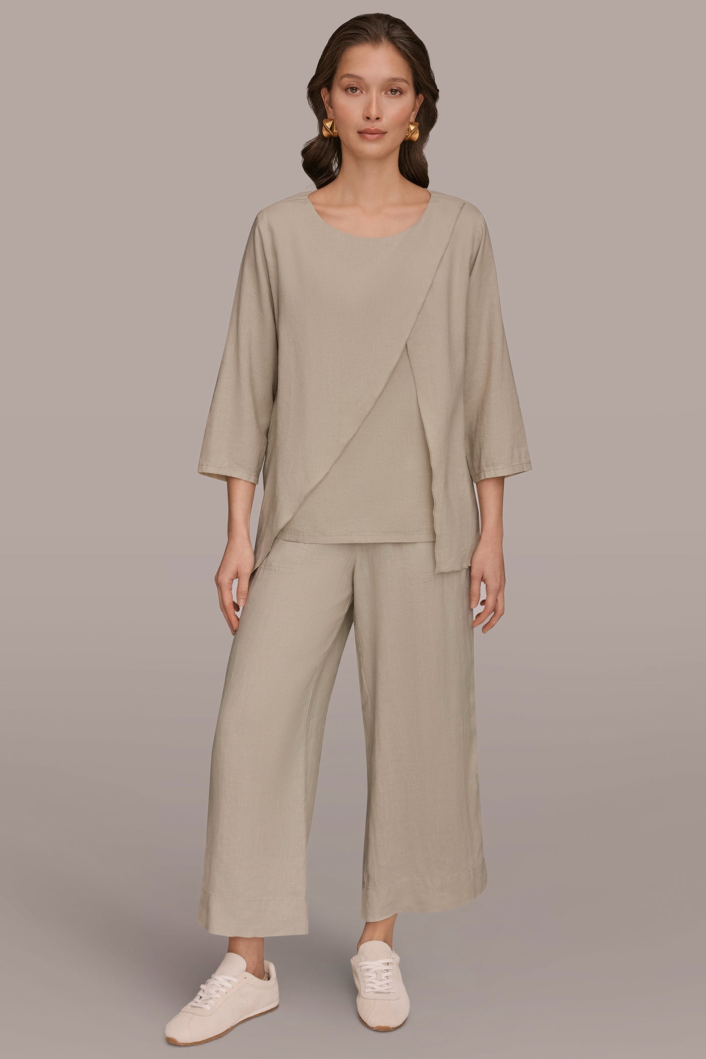 Tuscan Grey 3/4 SLEEVE OVERLAY BLOUSE Donna Karan