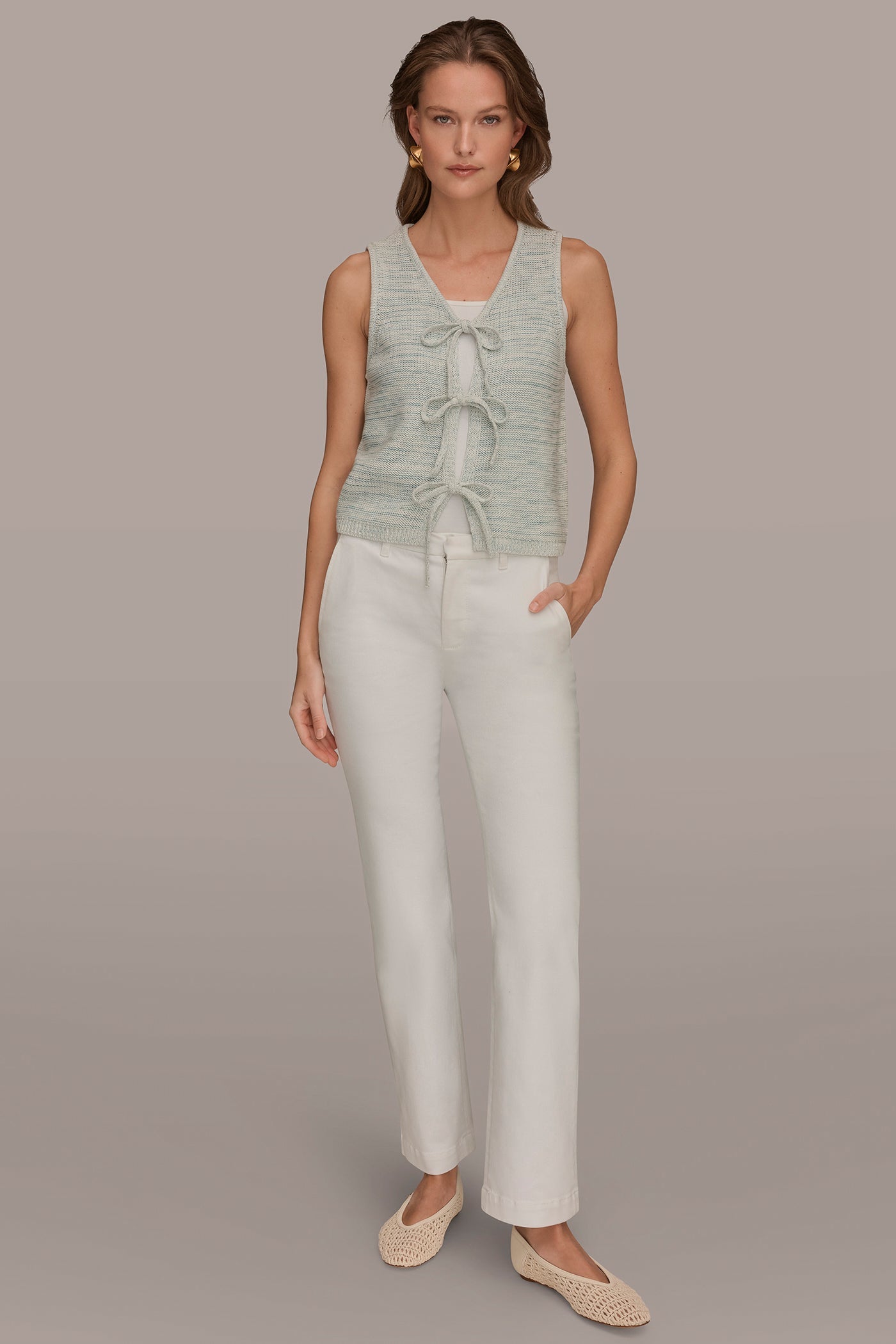 Skylight Combo SLEEVELESS TIE-FRONT CARDIGAN Donna Karan