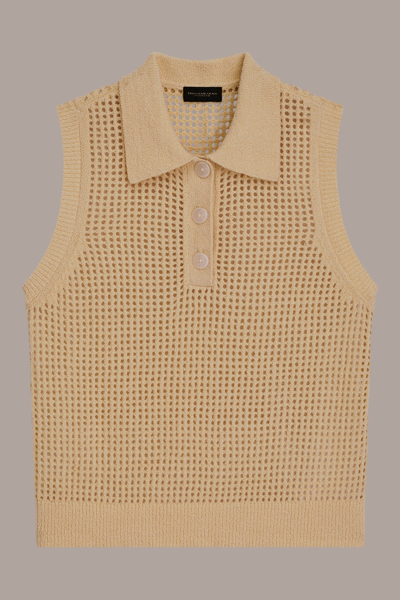 Buttercream SLEEVELESS OPEN STITCH POLO SWEATER Donna Karan