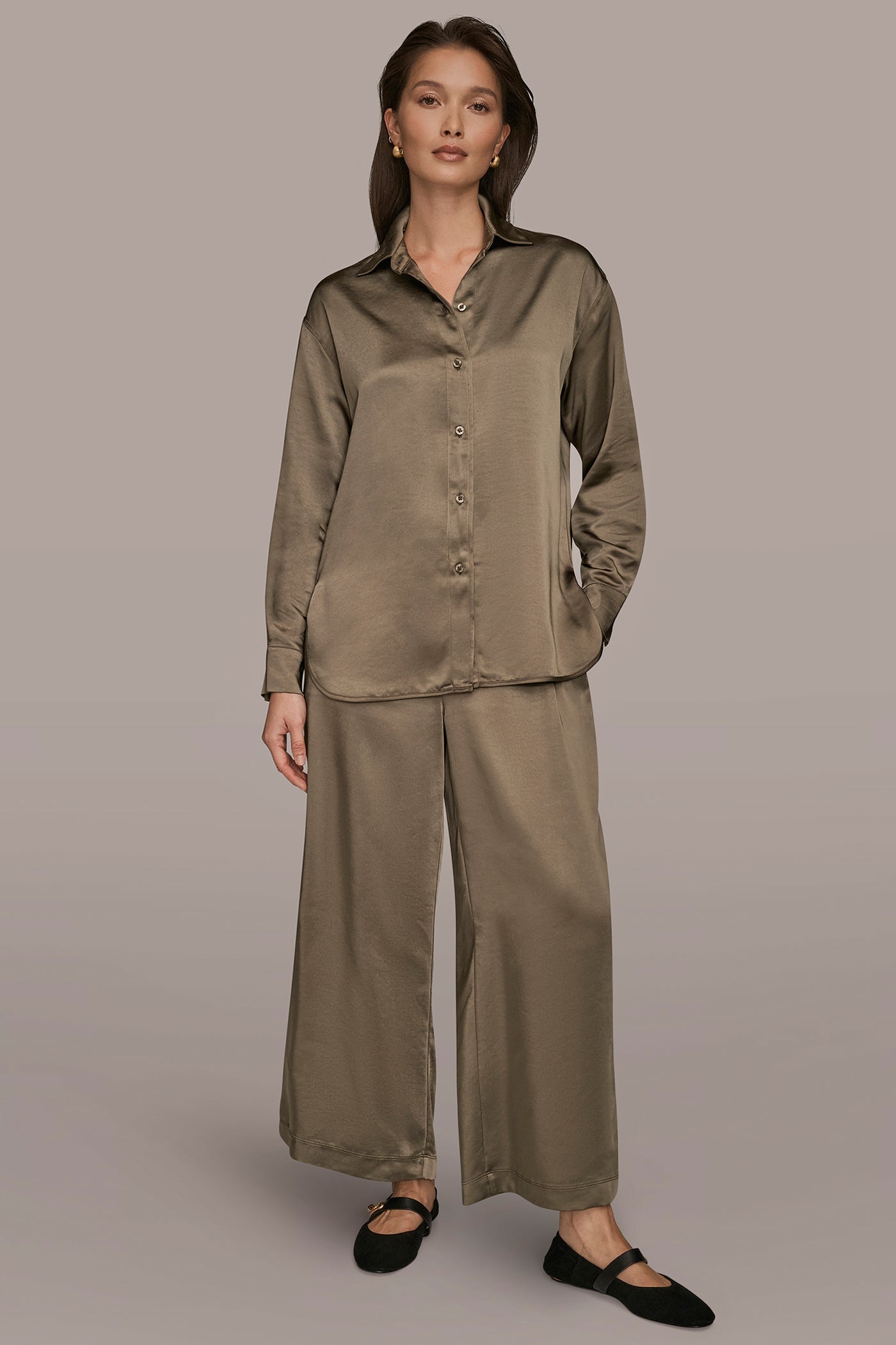 KHAKI GREEN SATIN SHIRT Donna Karan