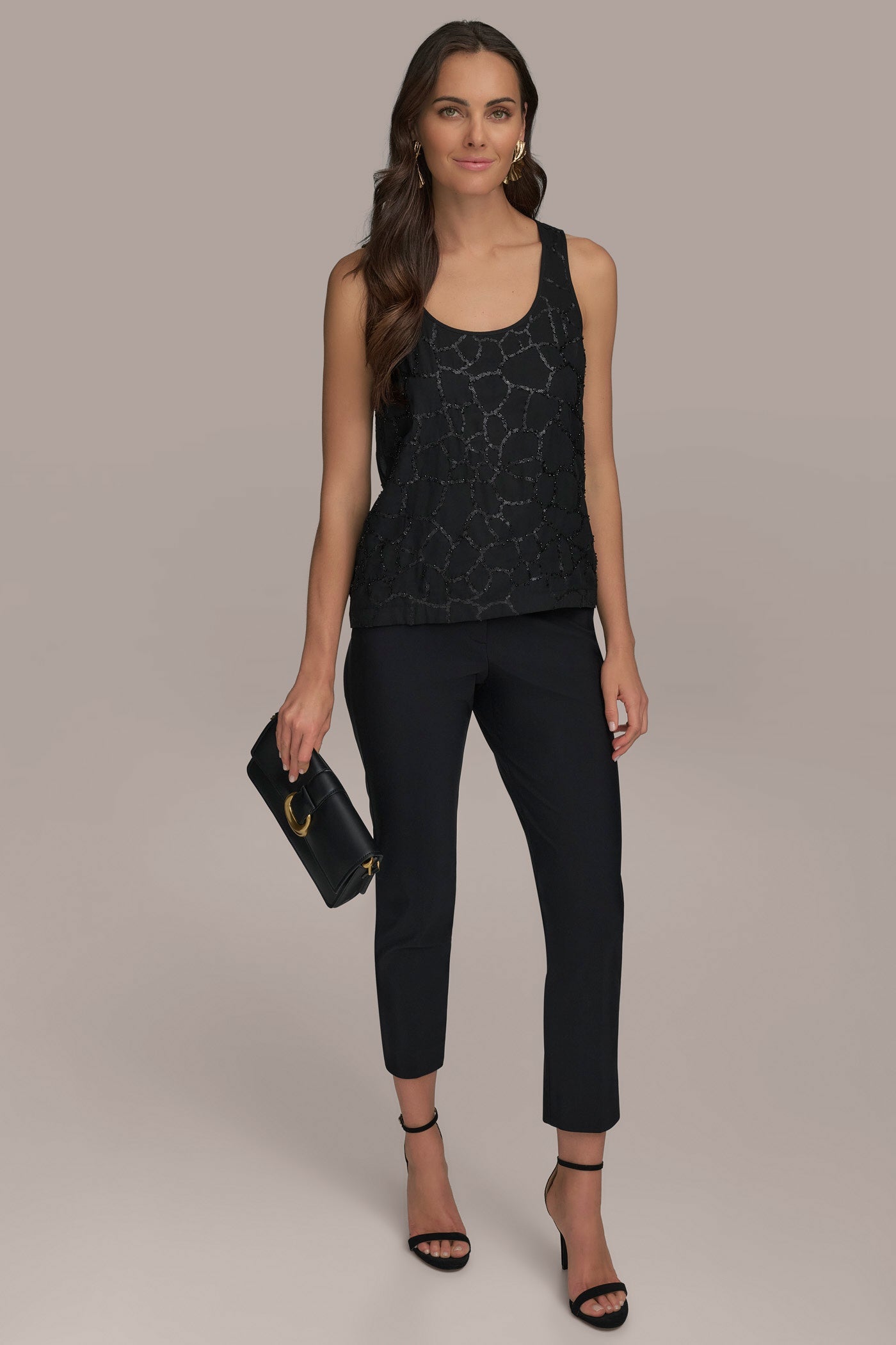 Black SHELL WITH SEQUIN DETAIL Donna Karan