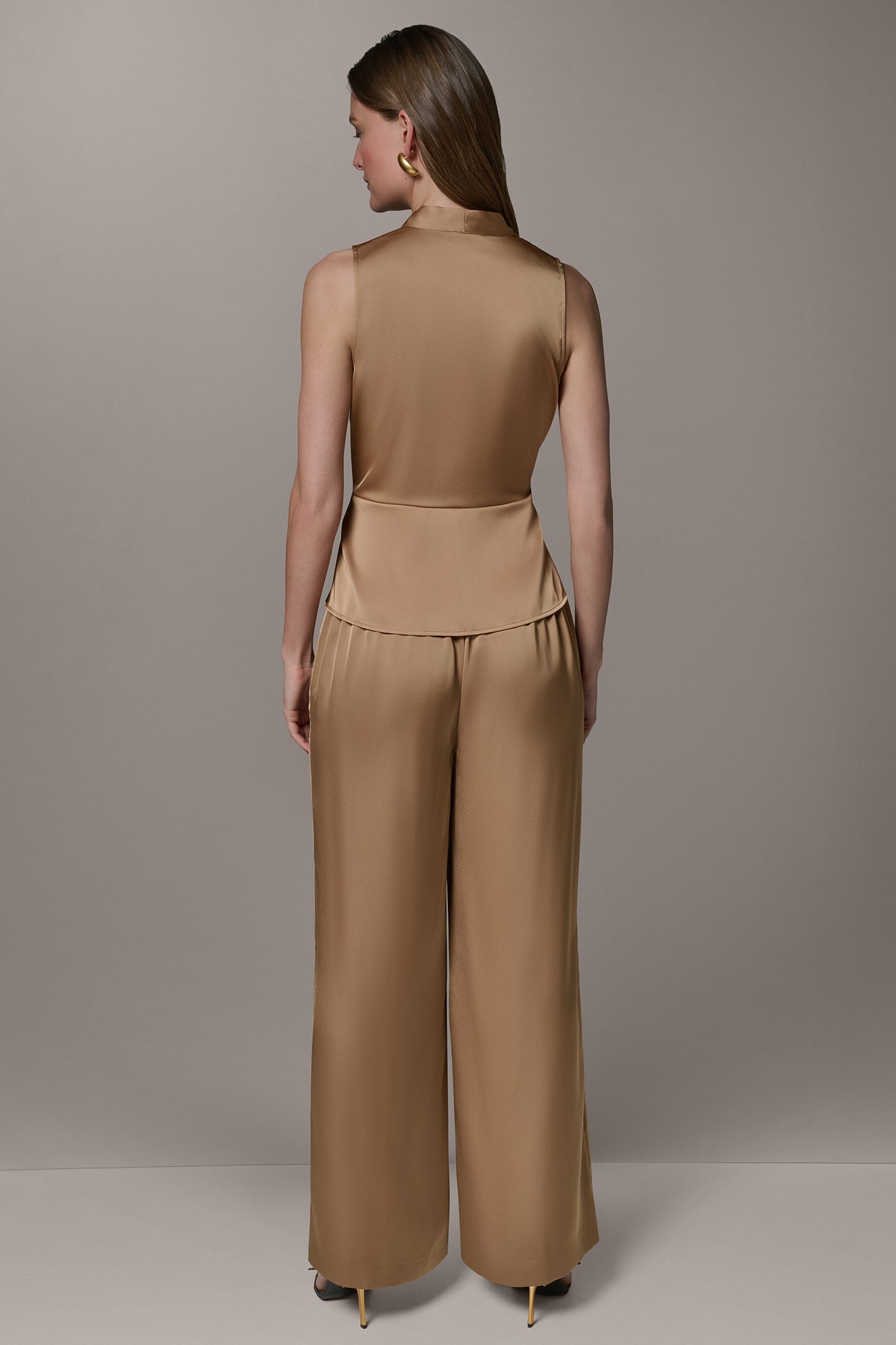 Fawn SLEEVELESS WRAP-EFFECT ASYMMETRIC PEPLUM BLOUSE Donna Karan