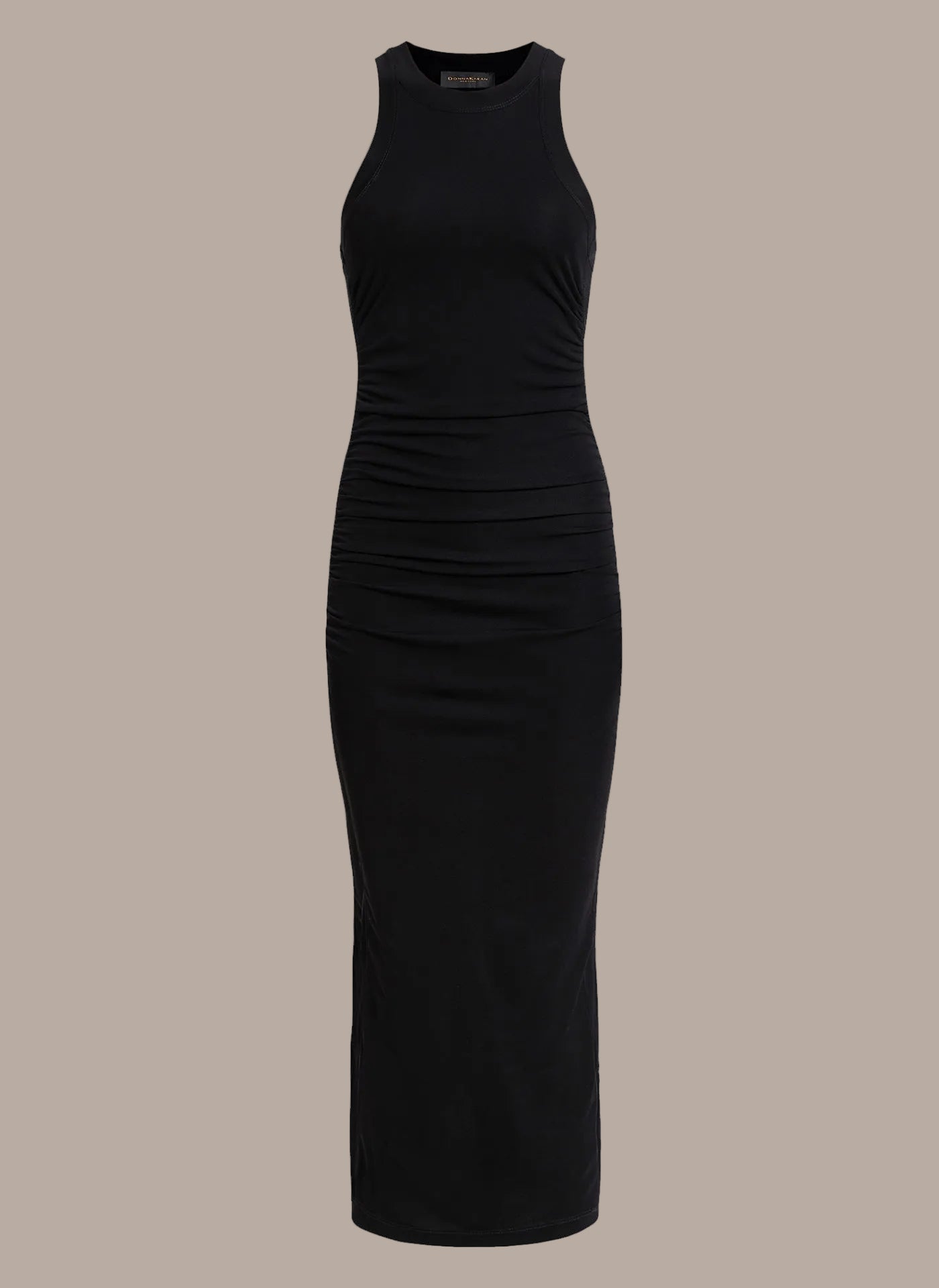 Black SLEEVELESS MIDI RUCHED DRESS Donna Karan