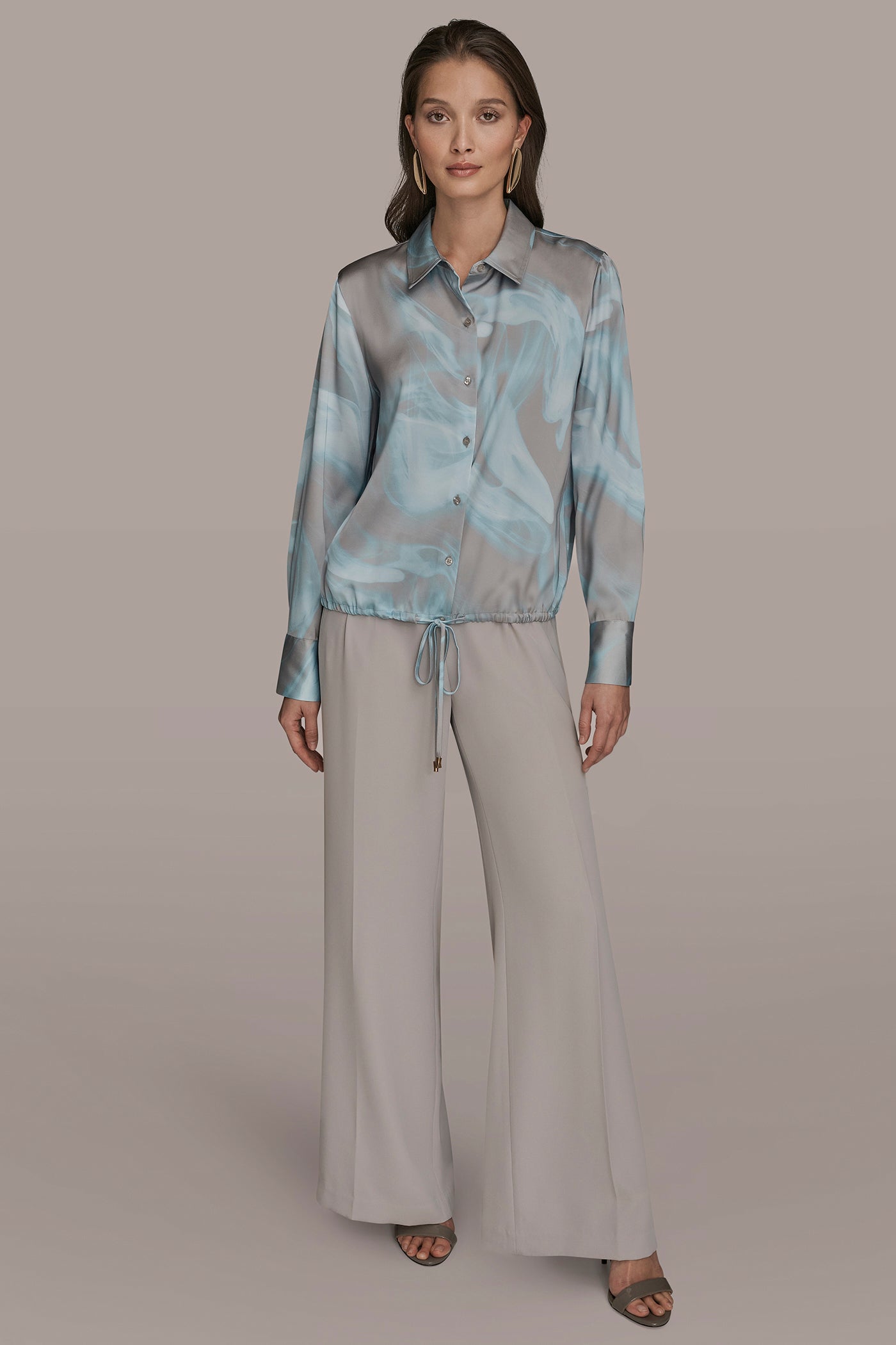 Misty Haze LONG-SLEEVE PRINTED DRAWSTRING BLOUSE Donna Karan