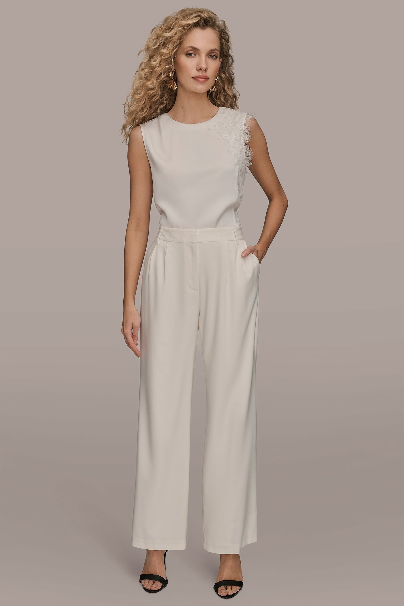 CREAM EXTRA HIGH-RISE PLEATED WIDE-LEG PANT Donna Karan