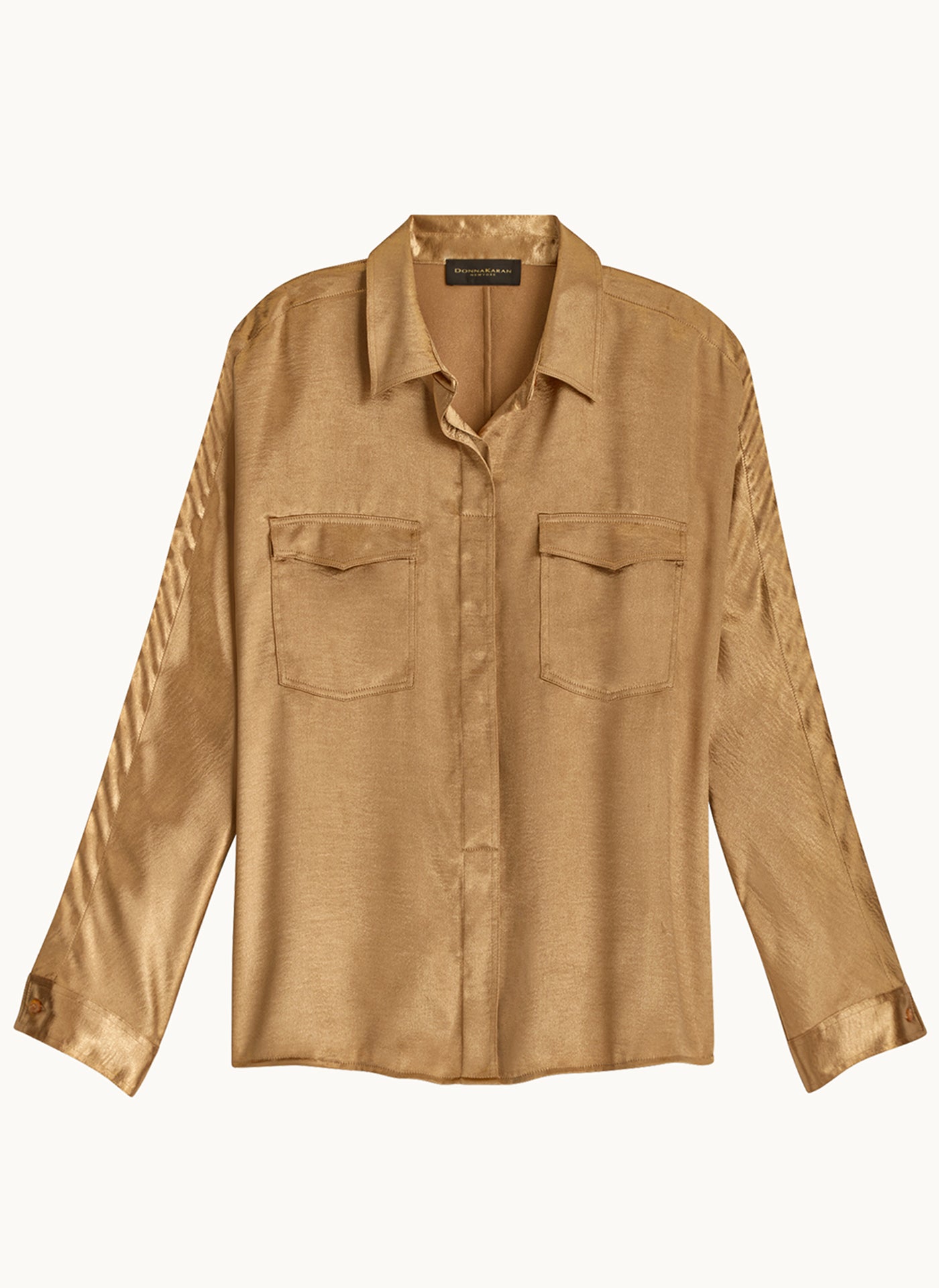 Fawn COLD SHOULDER COLLARED BUTTON DOWN Donna Karan