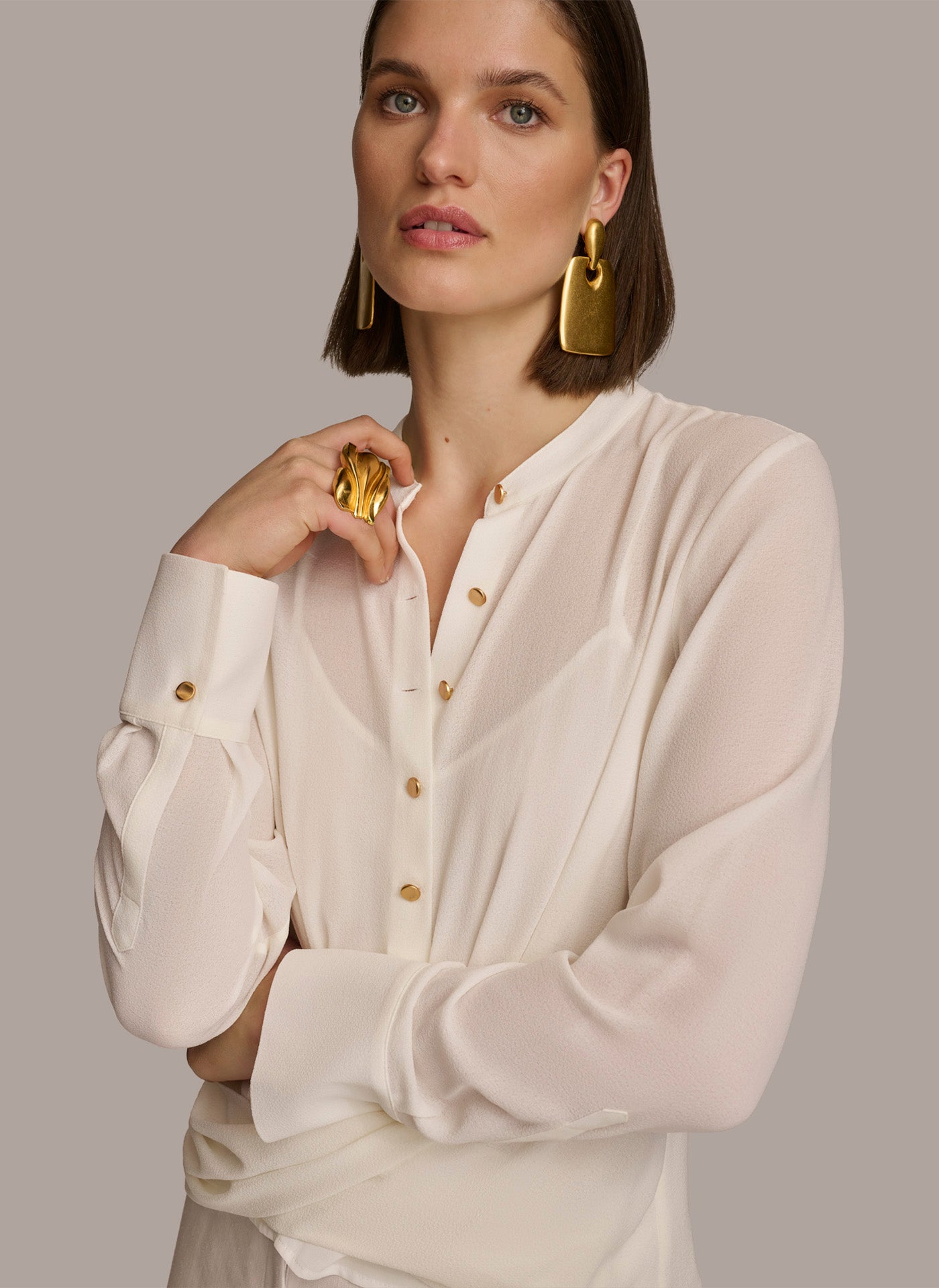 Cream FAUX WRAP TOP Donna Karan