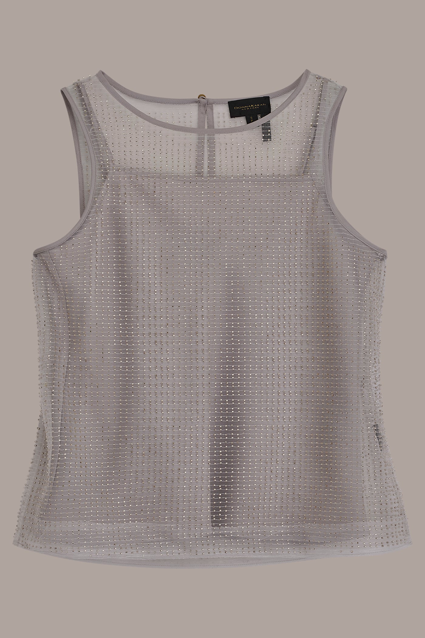 WHITE/SILVER LAYERED BEADED SLEEVELESS BLOUSE Donna Karan