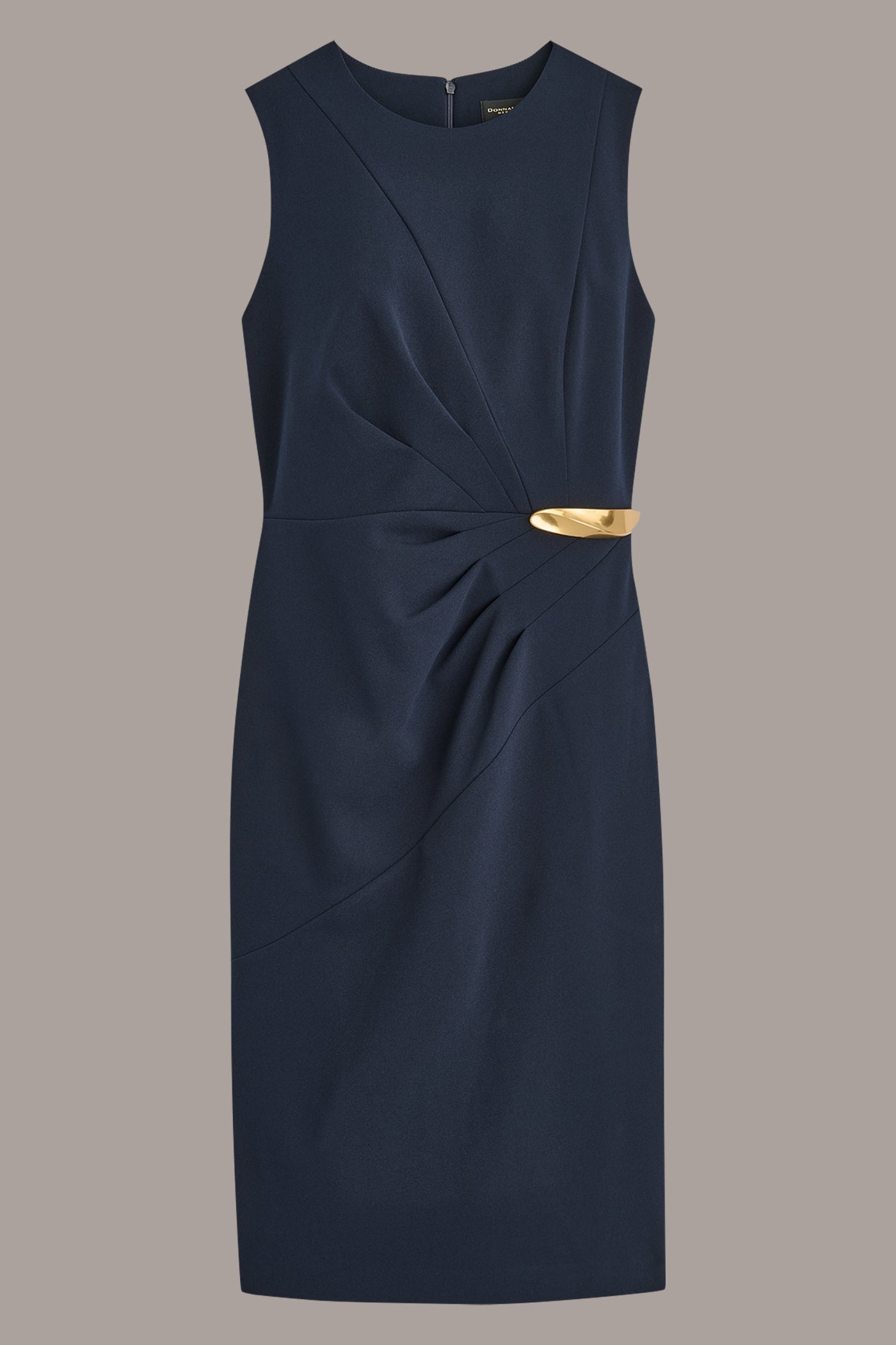 Indigo SLEEVELESS PLEATED MIDI SHEATH DRESS Donna Karan
