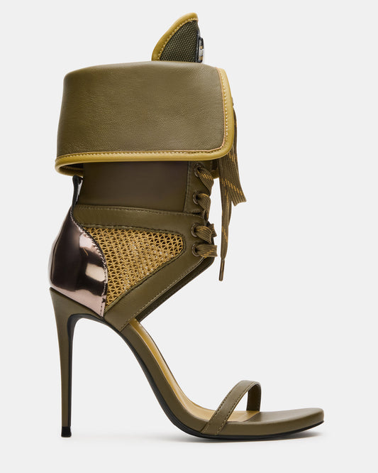 Steve Madden CASELLA Olive Open-Toe Stiletto Lace-Up Women's Heel
