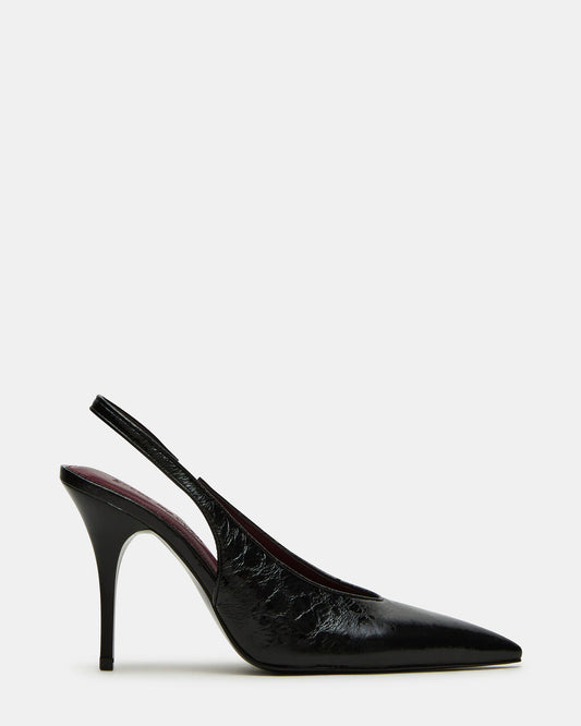 Steve Madden ANDROMEDA Black Leather Slingback Pointed-Toe Stiletto Pump Women's Heel